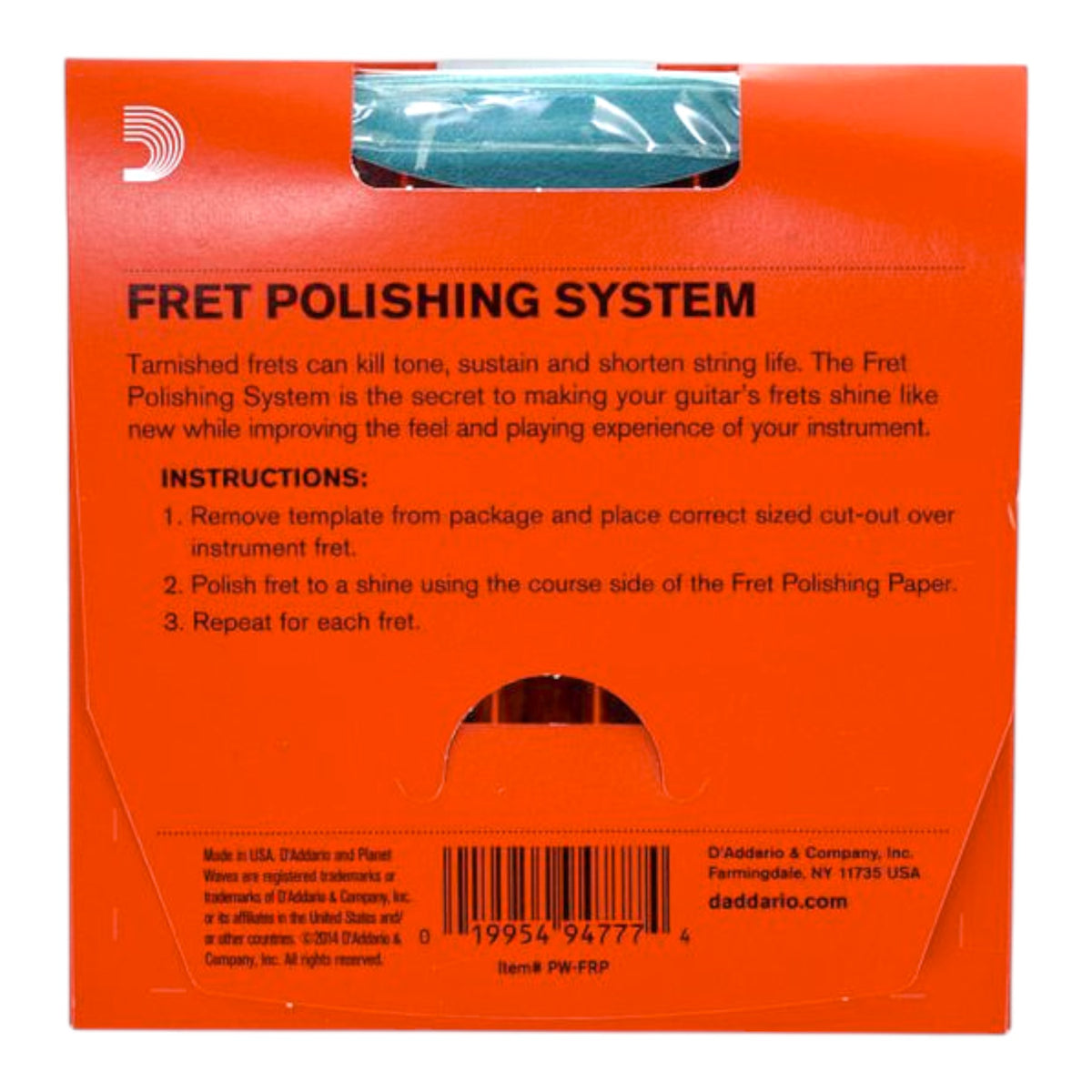 D'Addario PWFRP Fret Polishing Kit - Includes 5pk Polishing Paper & Fret Template