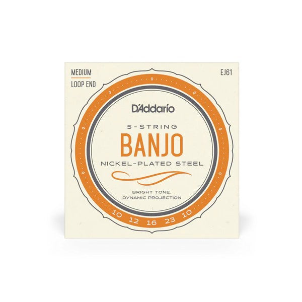D’Addario 10-23 Nickel Wound 5-String Banjo Strings – Medium (.010-.023) (EJ61)
