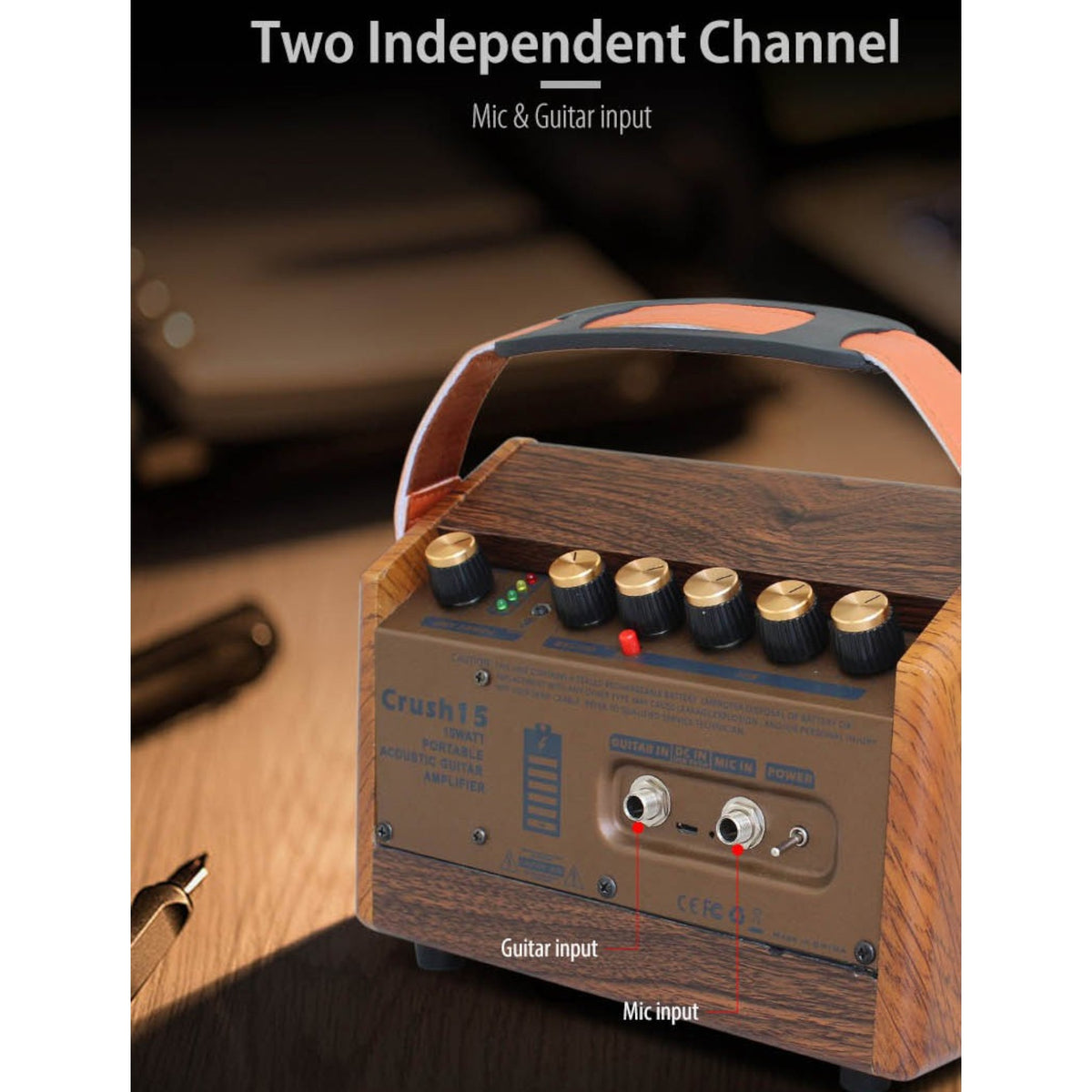(PREORDER: MID OCT 2026) Flatsons CRUSH15 15W Portable Rechargable Acoustic Guitar Amplifier with Bluetooth & Microphone Input