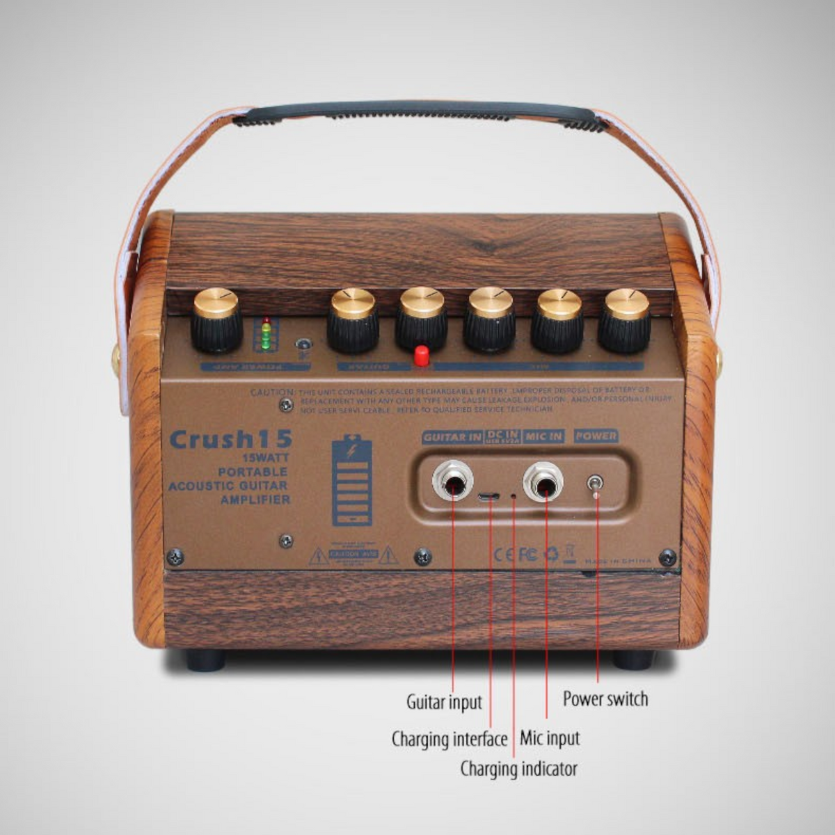 (PREORDER: MID OCT 2026) Flatsons CRUSH15 15W Portable Rechargable Acoustic Guitar Amplifier with Bluetooth & Microphone Input