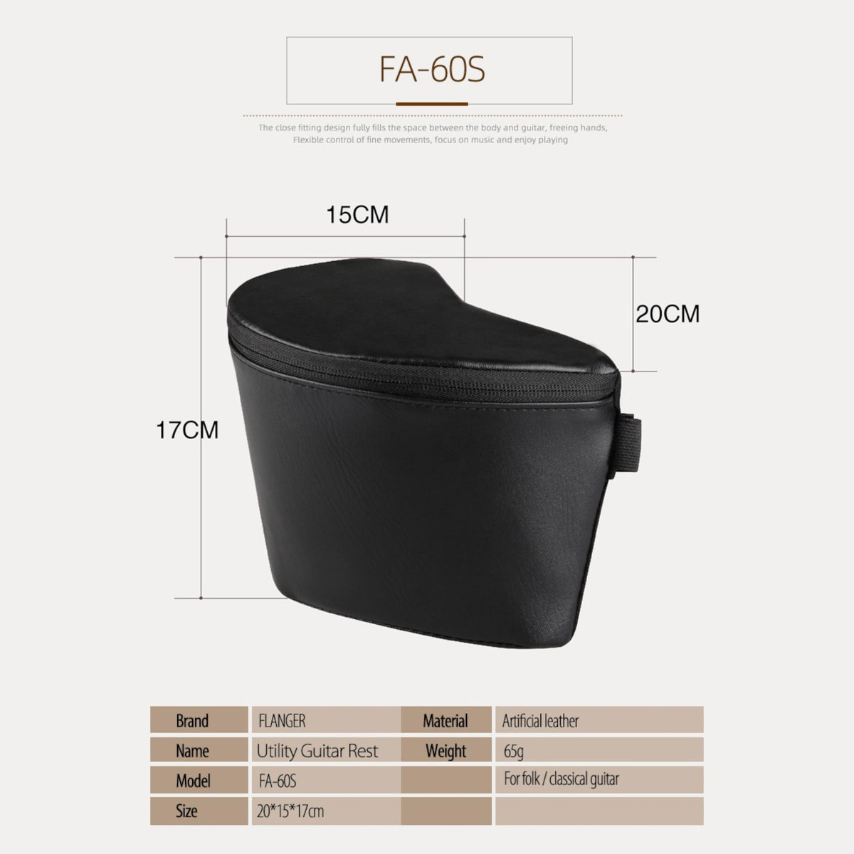(PREORDER: MID OCT 2026) Flatsons FA60S Ergonomic Acoustic & Classical Guitar Leg Support Cushion in Black