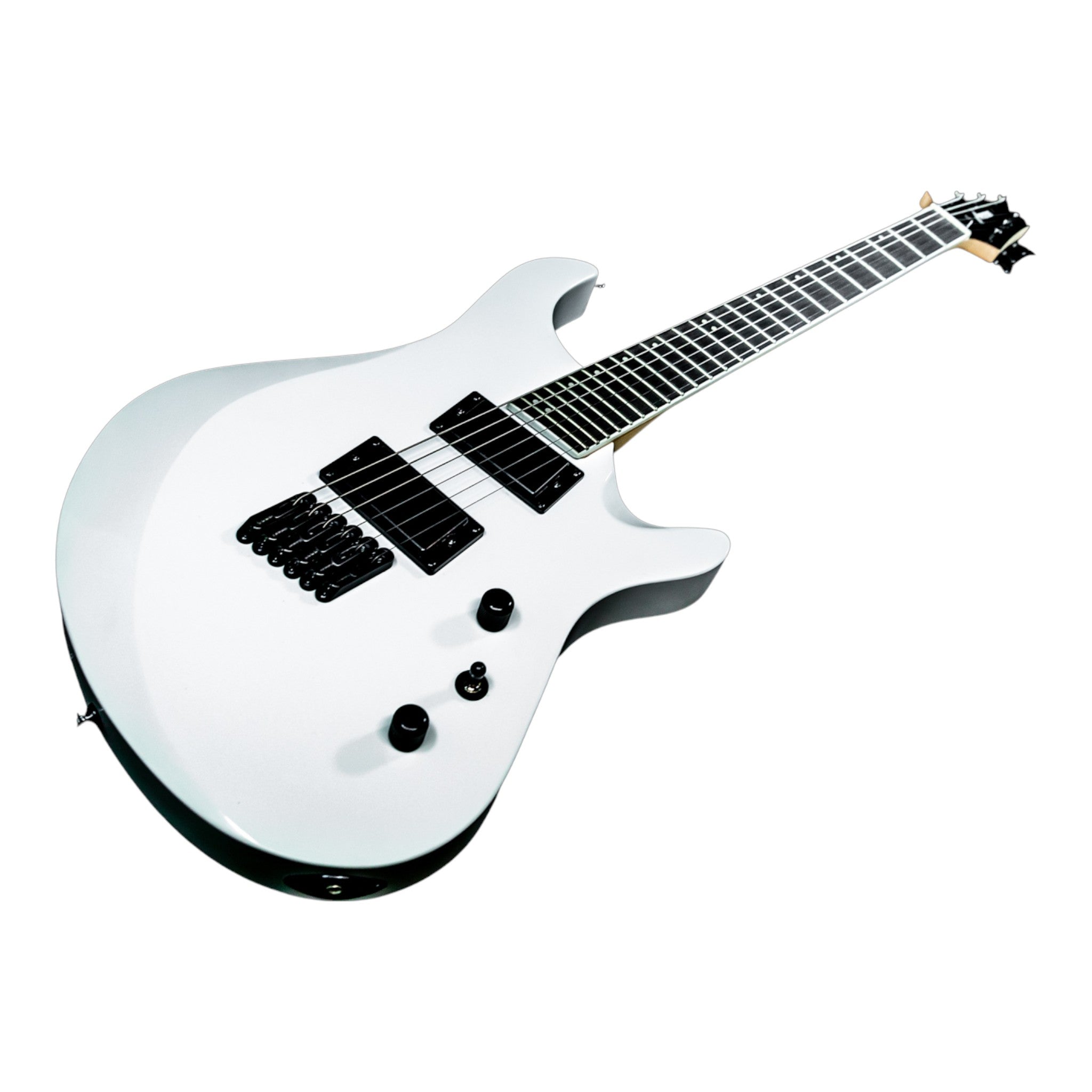 Haze 6FF White 6-String Fanned Fret Electric Guitar with Active Humbuckers
