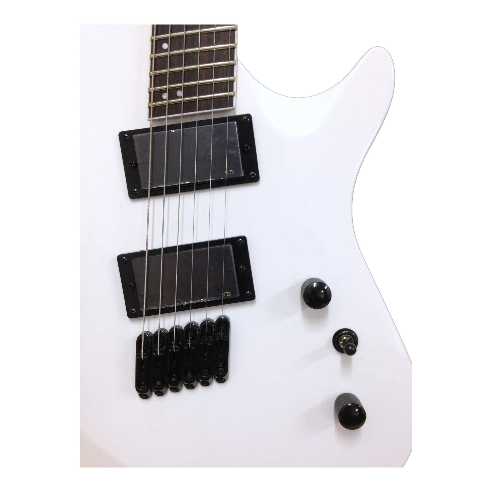 Haze 6FF White 6-String Fanned Fret Electric Guitar with Active Humbuckers