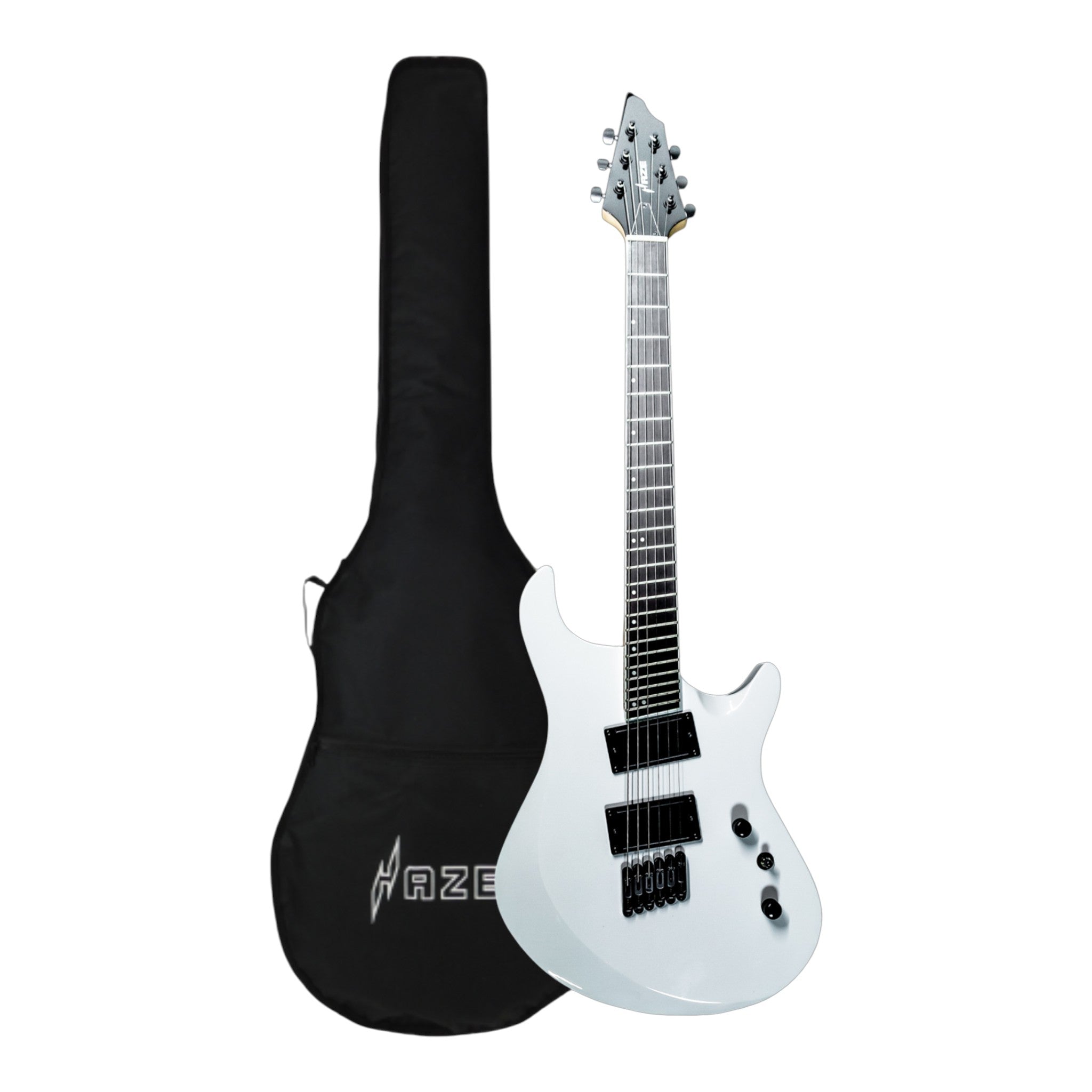 Haze 6FF White 6-String Fanned Fret Electric Guitar with Active Humbuckers