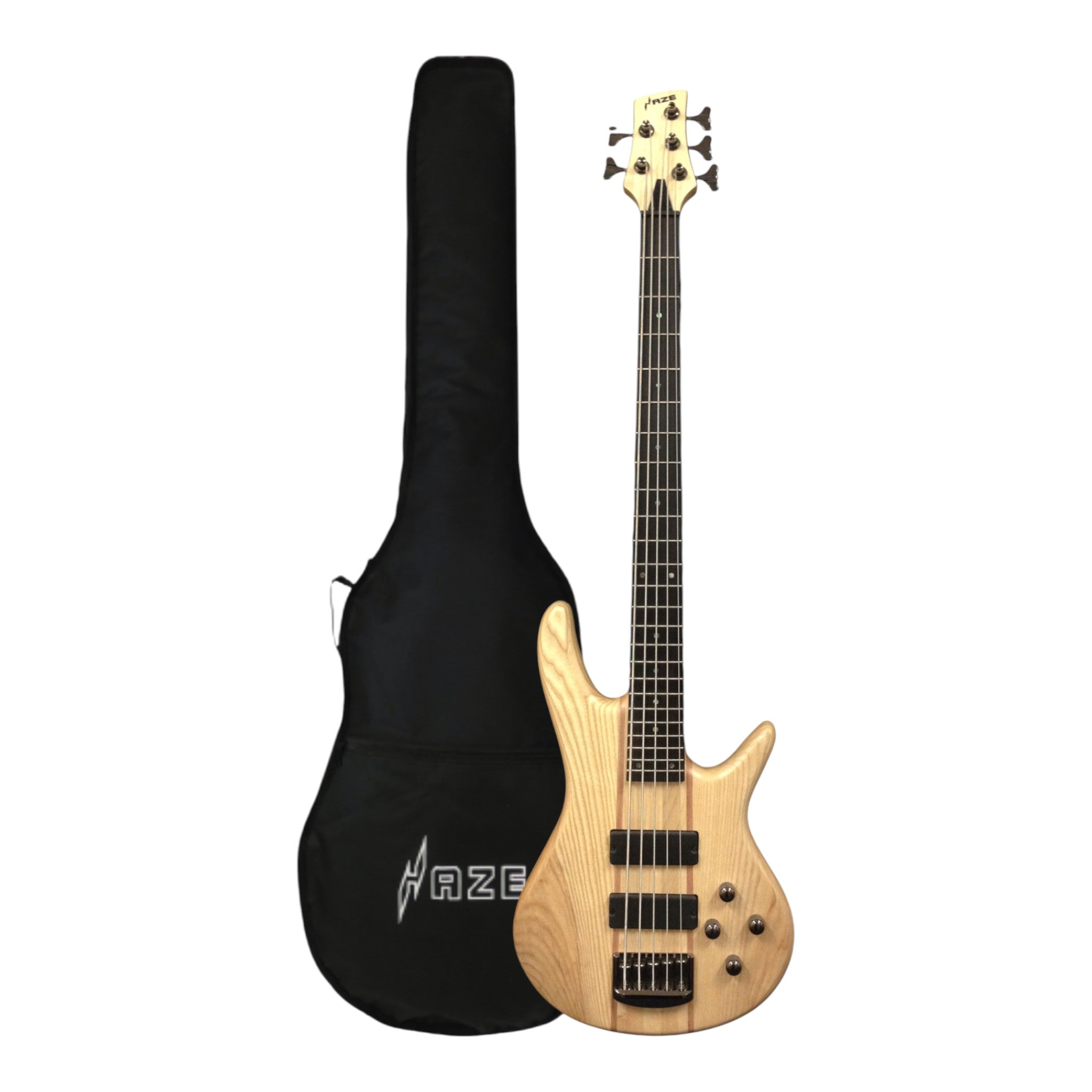 Haze 5-String Active Humbucker Solid Walnut WR Electric Bass Guitar - Natural B337N