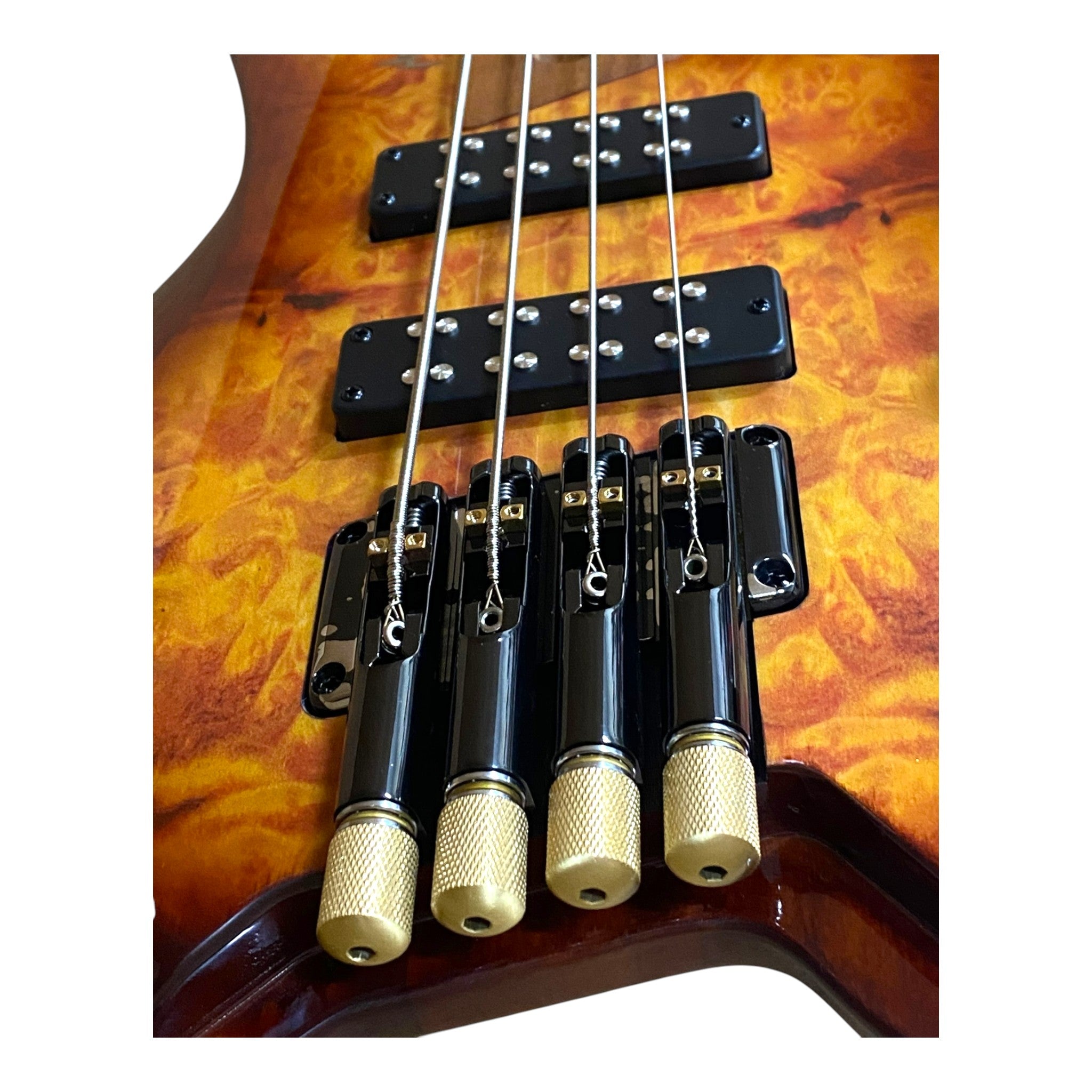 Haze B4H Timberline Series Headless Electric Bass – Roasted Maple Neck, Natural Brown Veneer, & Passive BJ-80 Pickups