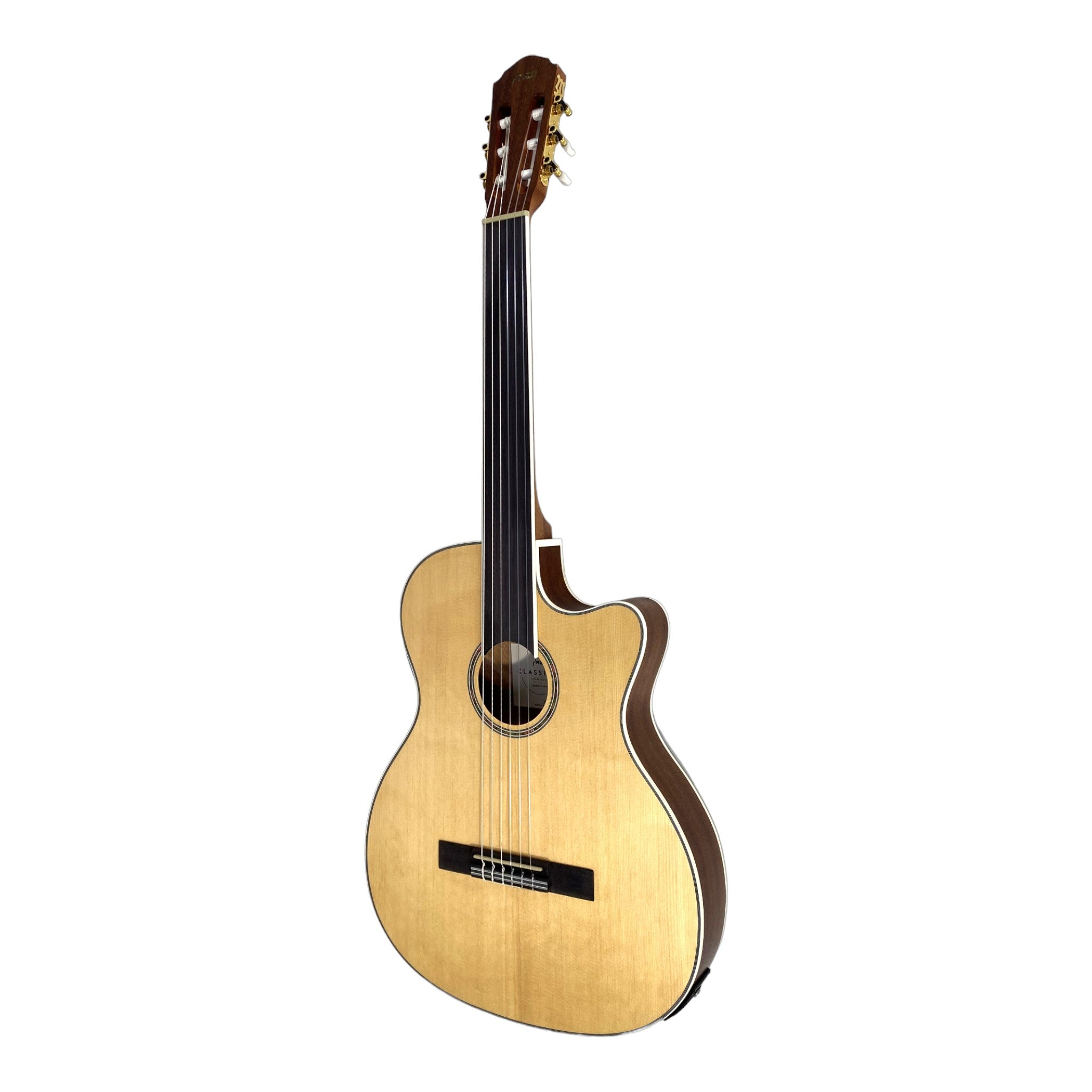 Haze Solid Spruce Fretless Arched Back Thin Body Classical Guitar w/ Built-In Pickups & Tuner in Matte - C551BCEQSMFL