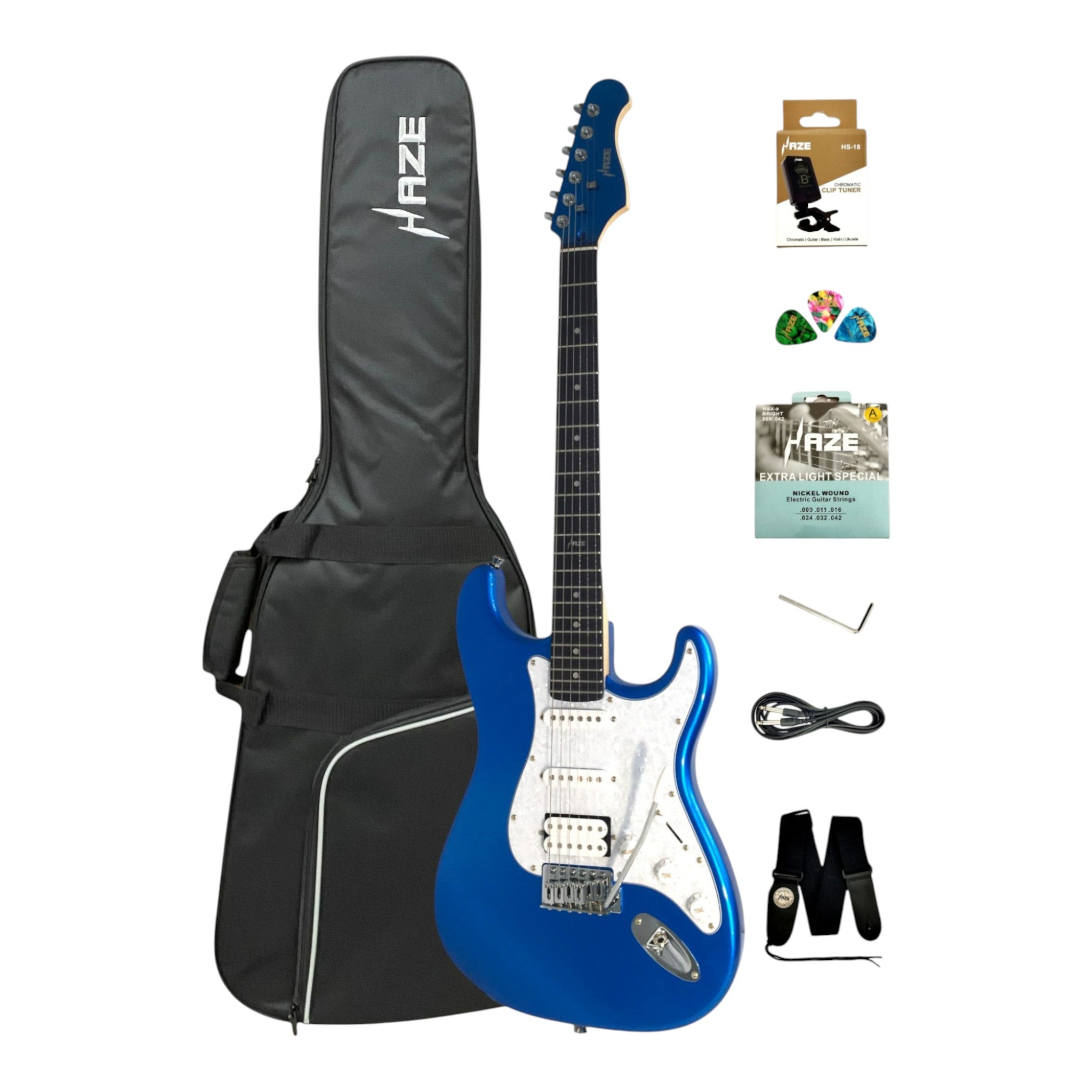 Haze E211 Classic Blue HST Electric Guitar with Accessories + 10W Amp. (Optional)