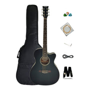 Haze F560CEQMBK Spruce Top Built-In Pickup/Tuner OM Cutaway Acoustic Guitar - Black with Accessories and 10W Amp. (Optional)
