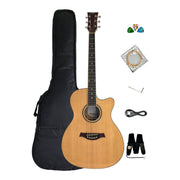 Haze F560CEQN Spruce Top Built-In Pickup/Tuner OM Cutaway Acoustic Guitar - Natural with Accessories and 10W Amp. (Optional)