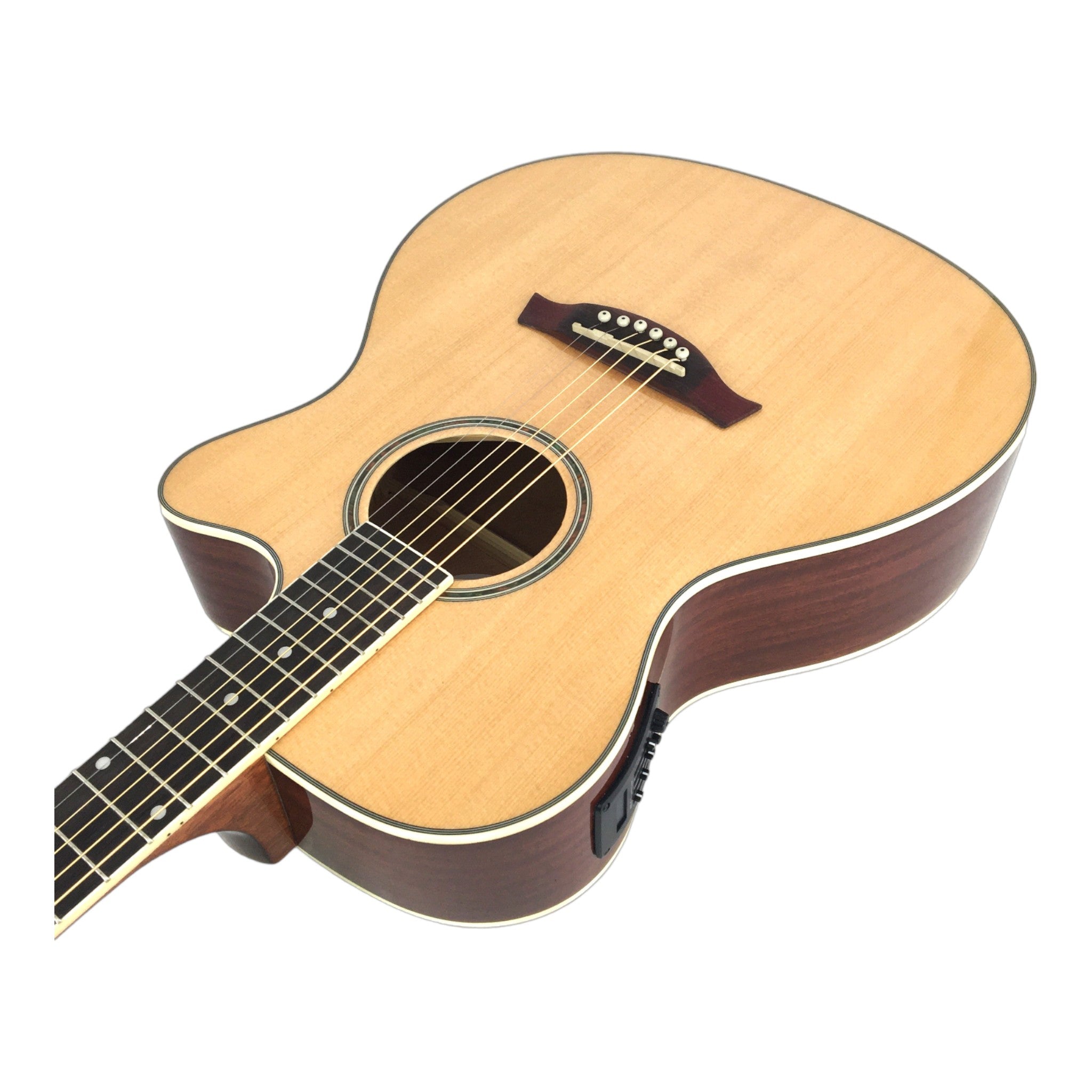Haze F560CEQN Spruce Top Built-In Pickup/Tuner OM Cutaway Acoustic Guitar - Natural with Accessories and 10W Amp. (Optional)