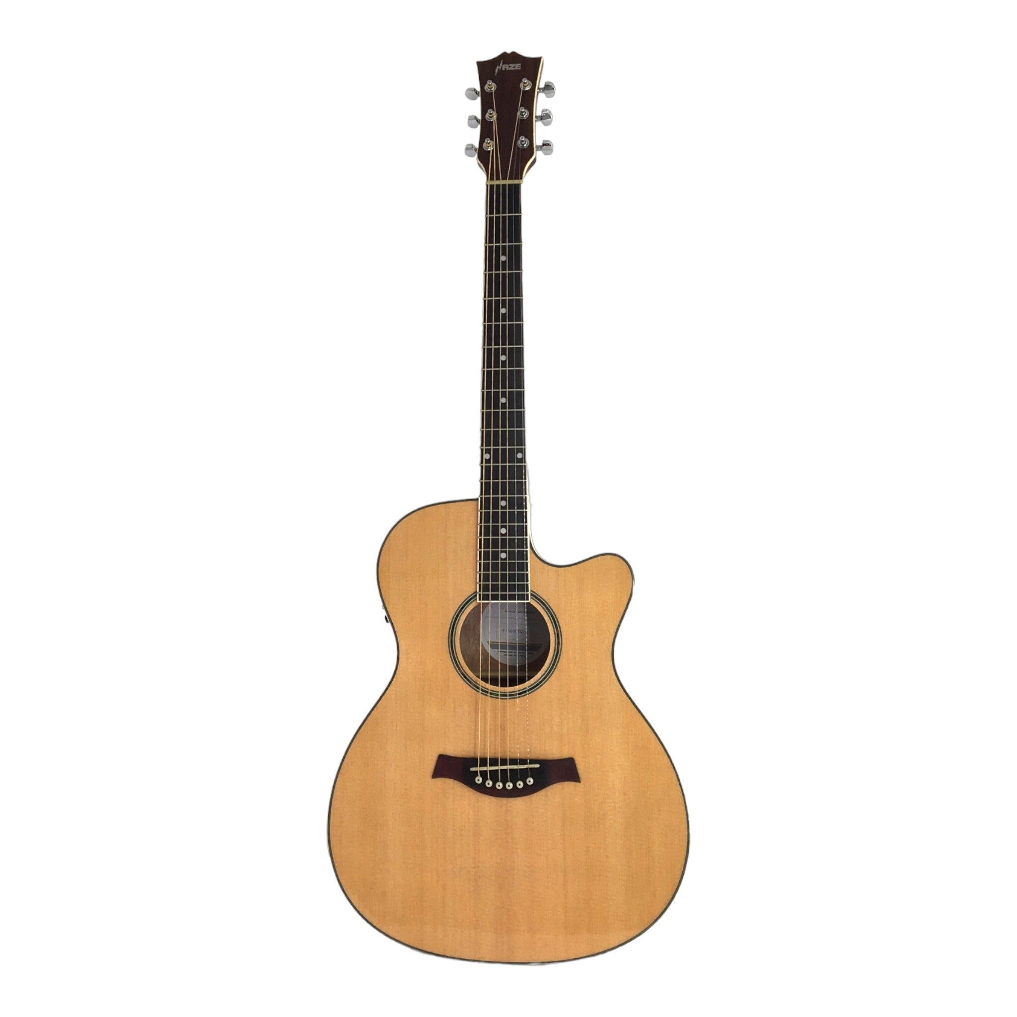 Haze F560CEQN Spruce Top Built-In Pickup/Tuner OM Cutaway Acoustic Guitar - Natural with Accessories and 10W Amp. (Optional)