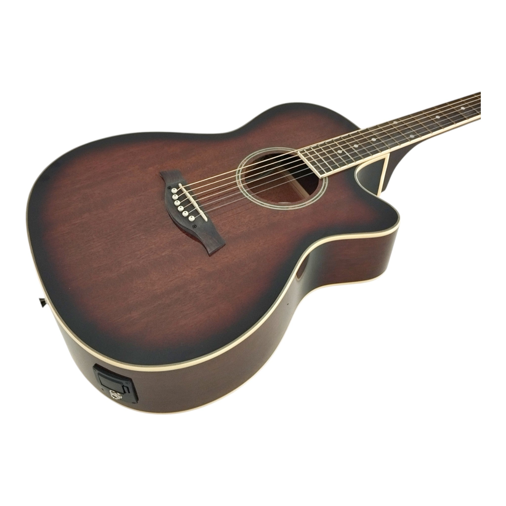 Haze F561TBCEQ Mahogany Top Built-In Pickup/Tuner OM Cutaway Acoustic Guitar - Natural with Accessories and 10W Amp. (Optional)