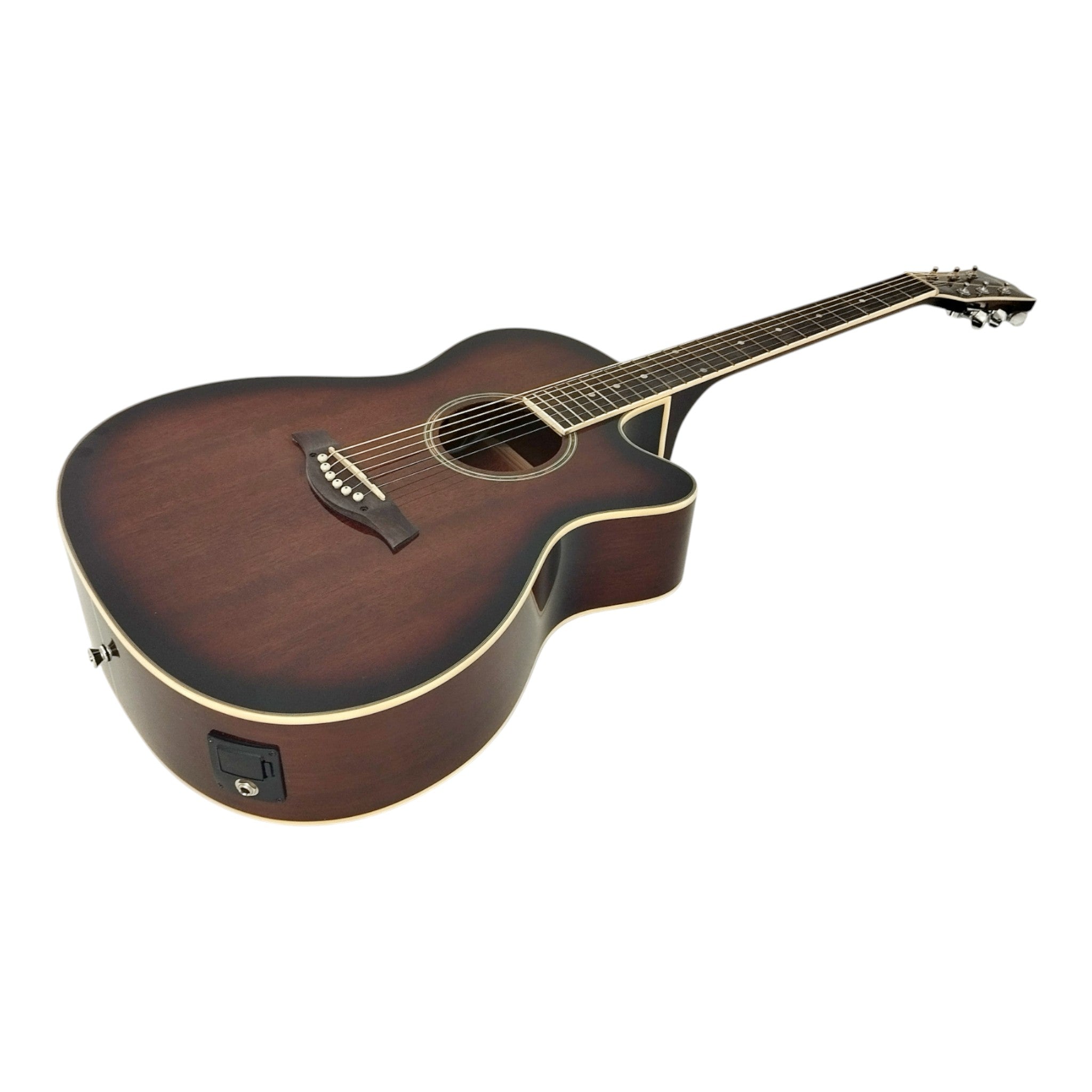 Haze F561TBCEQ Mahogany Top Built-In Pickup/Tuner OM Cutaway Acoustic Guitar - Natural with Accessories and 10W Amp. (Optional)