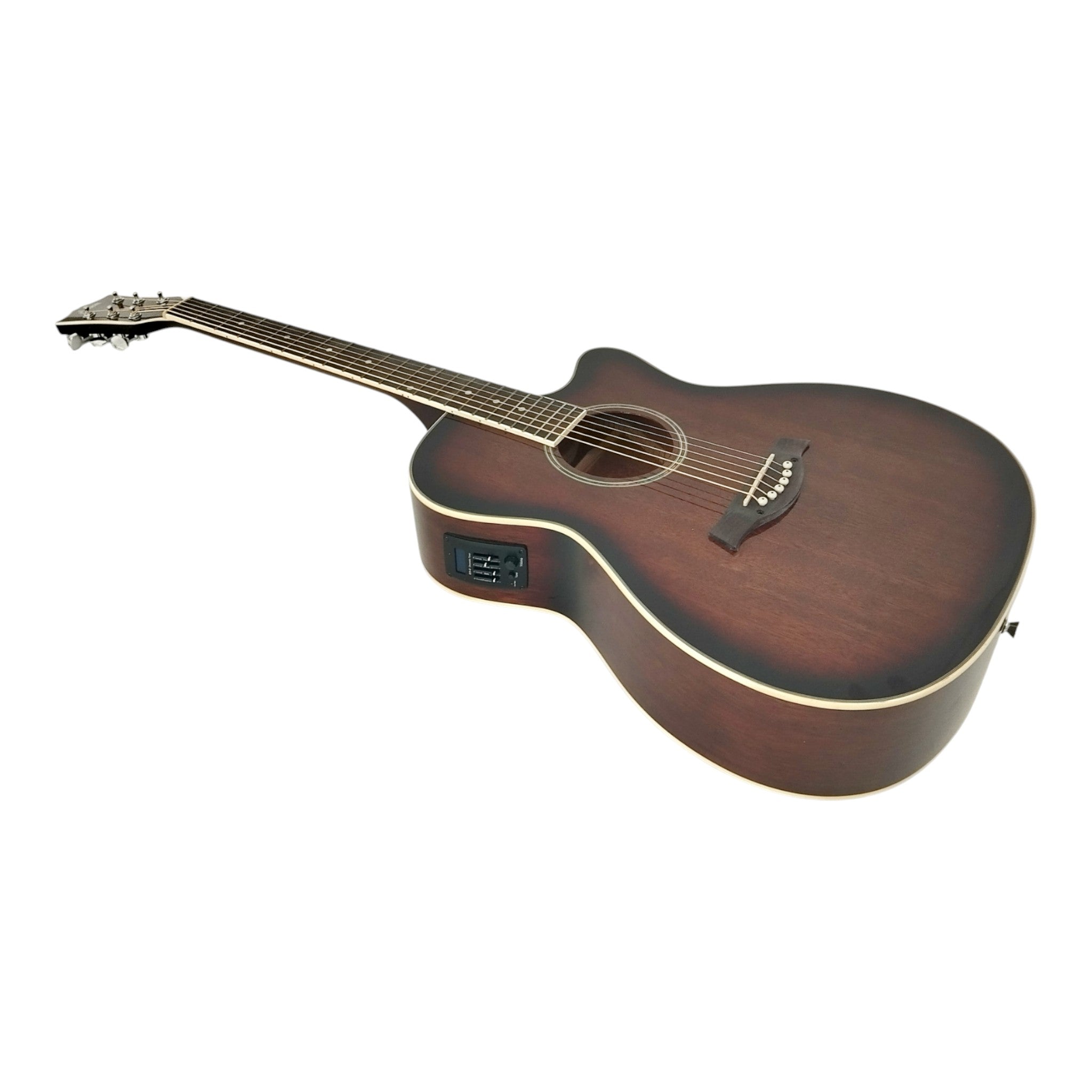 Haze F561TBCEQ Mahogany Top Built-In Pickup/Tuner OM Cutaway Acoustic Guitar - Natural with Accessories and 10W Amp. (Optional)