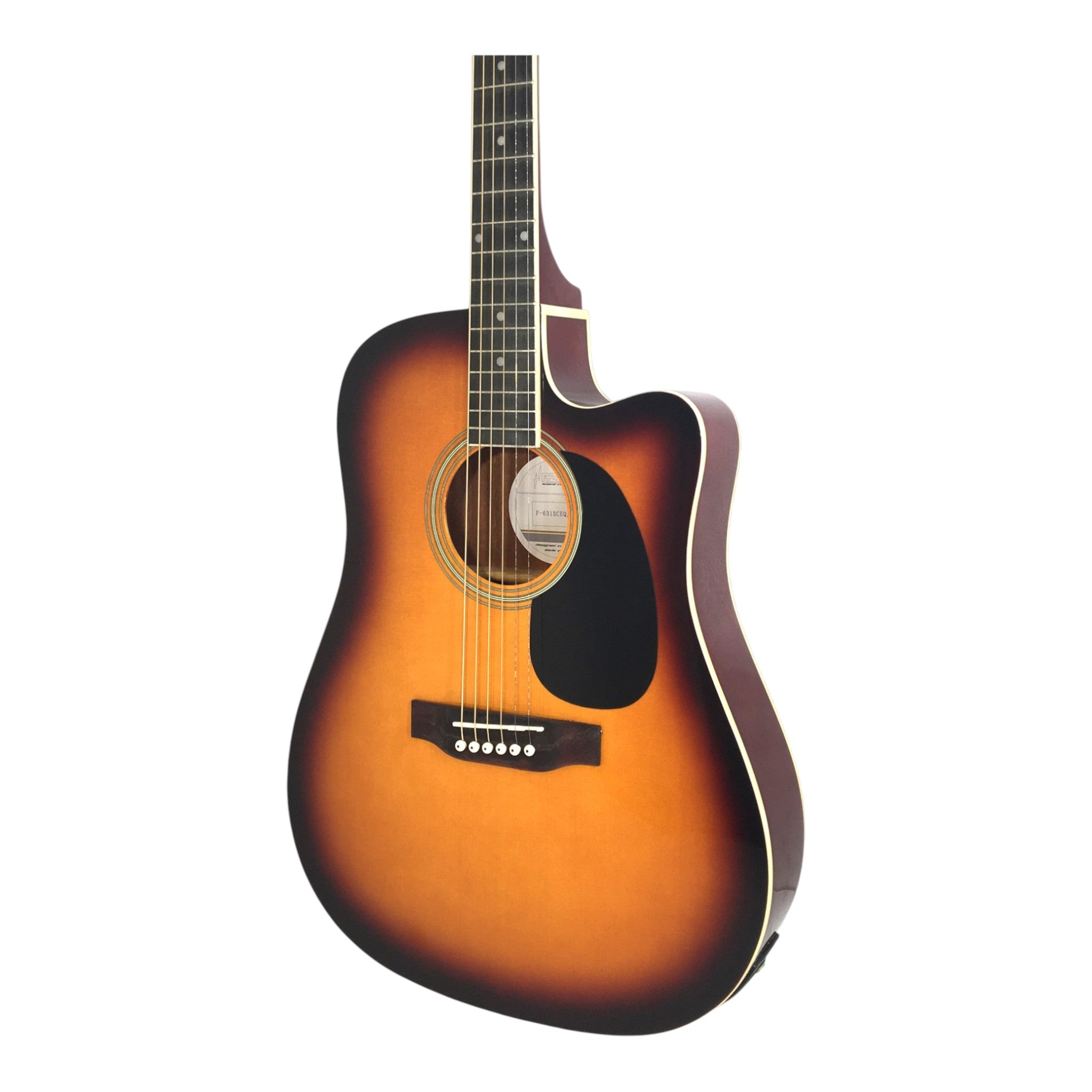 Haze F631BCEQBSGA15T Thin Body Acoustic Guitar, Sunburst, EQ, Cutaway + 15W Amplifier, Free Gig Bag, Picks