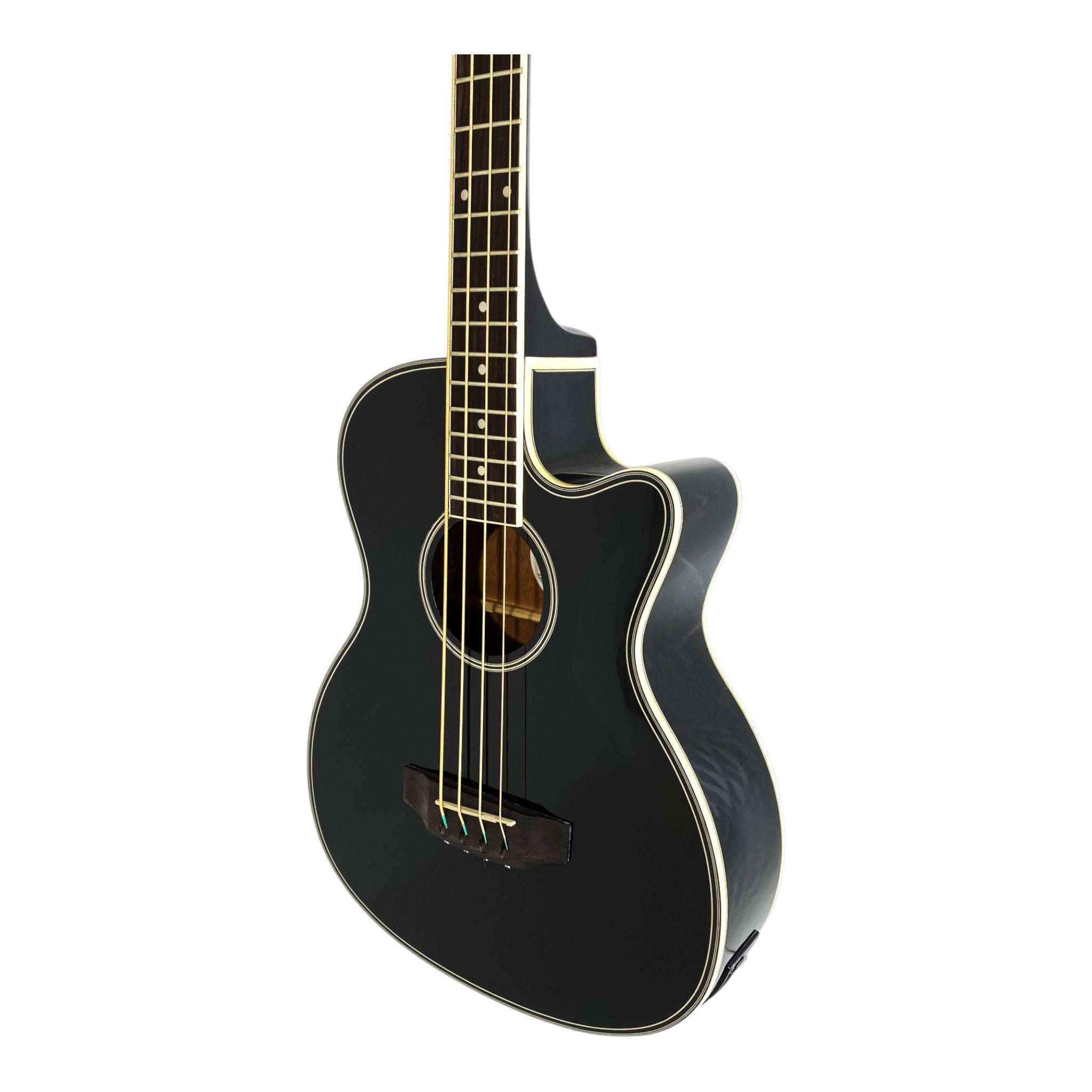 Haze FB711BCEQBK44 4-String Electric-Acoustic Bass Guitar, Black + Free Gig Bag