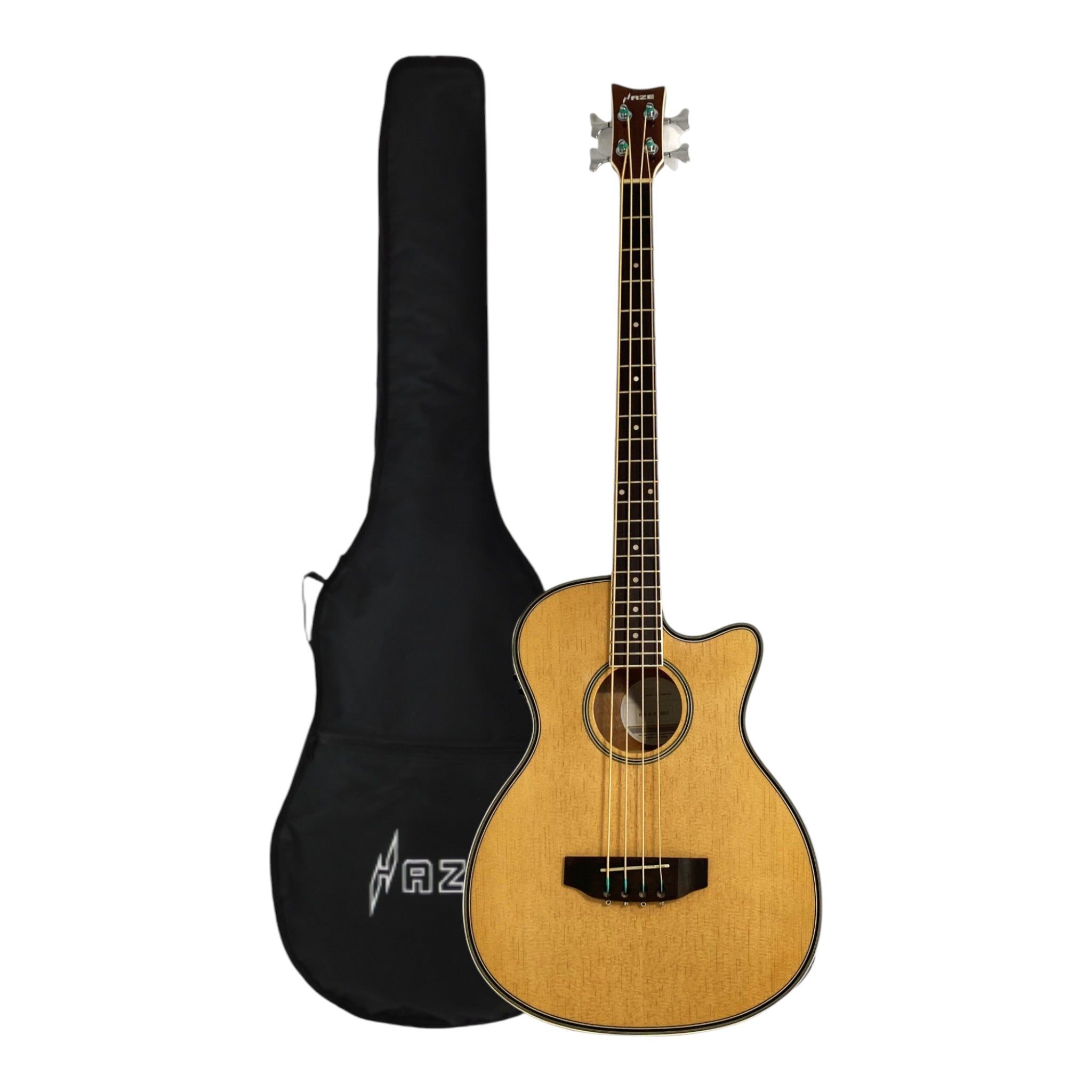 Haze FB711BCEQN34 3/4 4-String Electric-Acoustic Bass Guitar Natural + Free Gig Bag