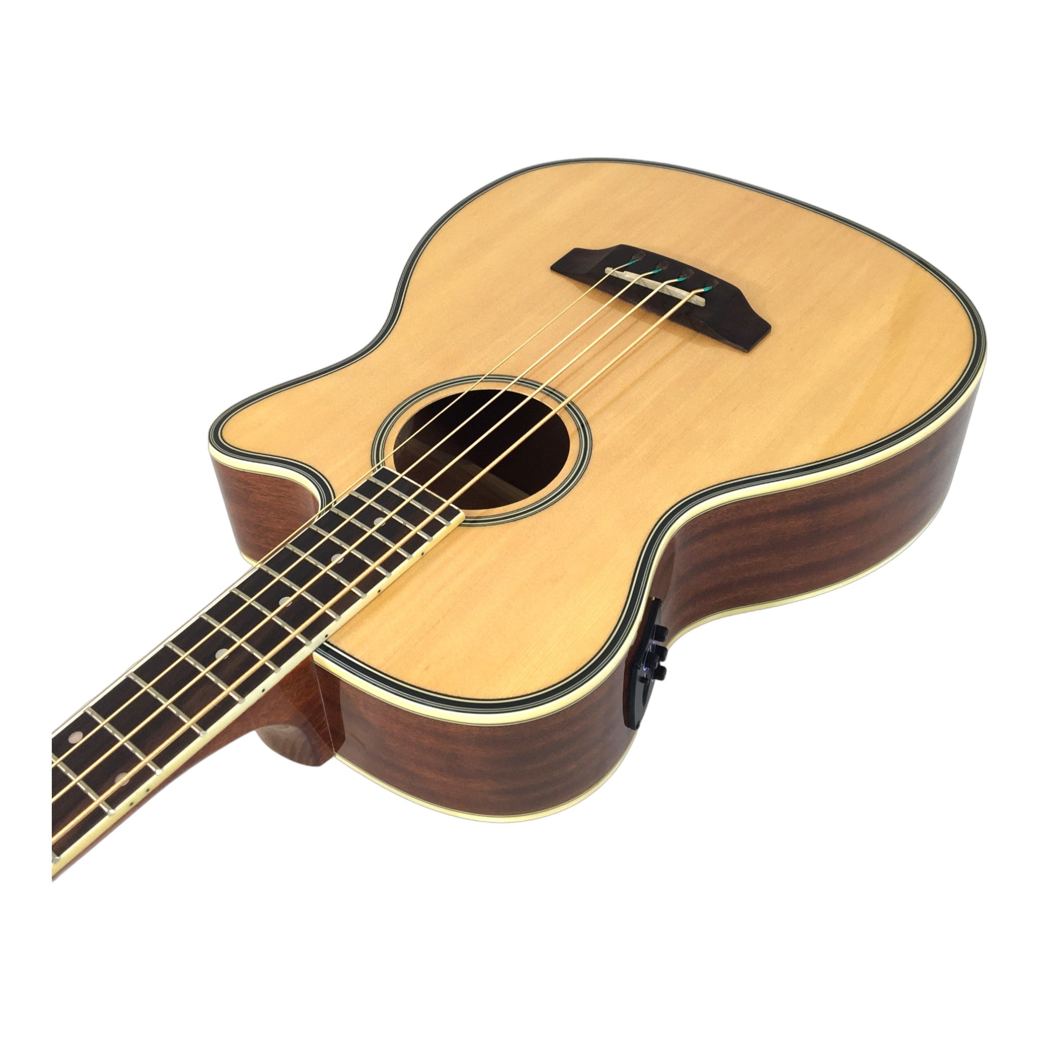 Haze FB711BCEQN44 4-String Electric-Acoustic Bass Guitar, Natural + Free Gig Bag, picks and strap
