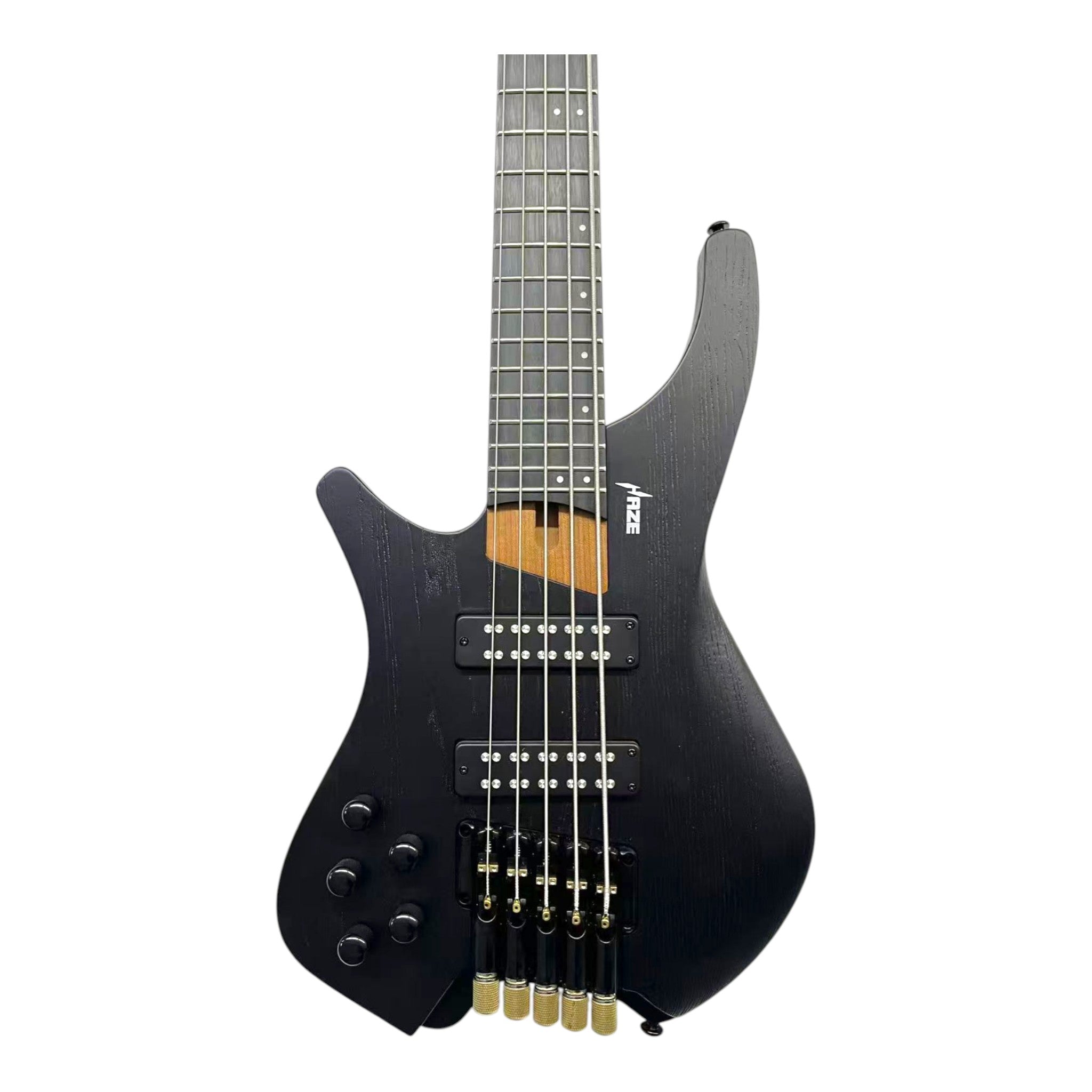 Haze HB5 “Ashbound” Left-Handed Headless 5-String Electric Bass – Active BJ-80 Pickups – Woodgrain Black – HB5BKLH