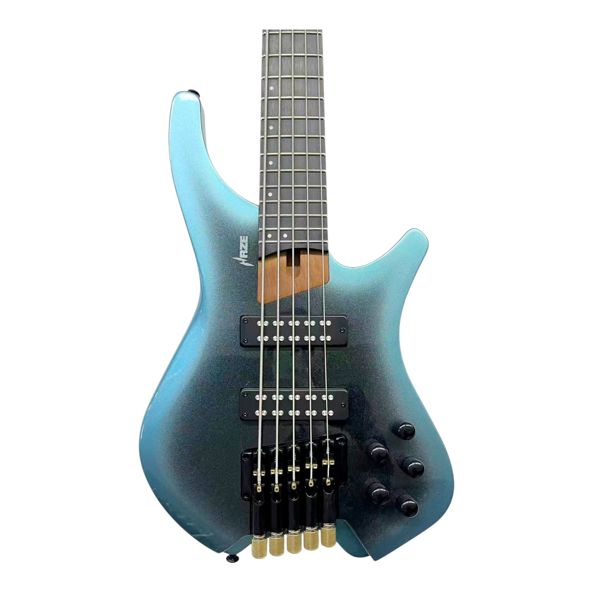 Haze HB5 “Nightwave” Headless 5-String Electric Bass – Active BJ-80 Pickups – Metallic Blueburst – HB5BL