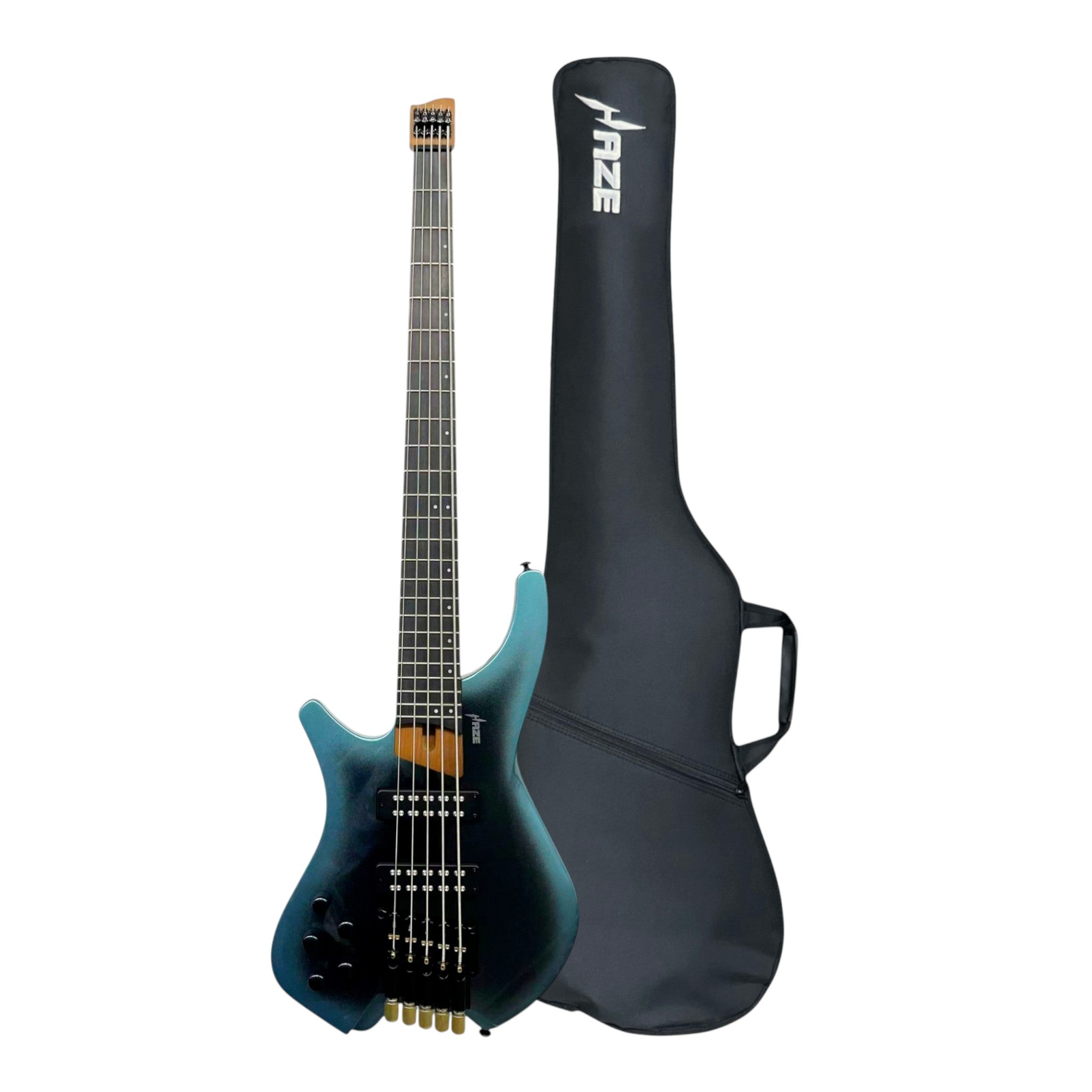 Haze HB5 “Nightwave” Left-Handed Headless 5-String Electric Bass – Active BJ-80 Pickups – Metallic Blueburst – HB5BLLH