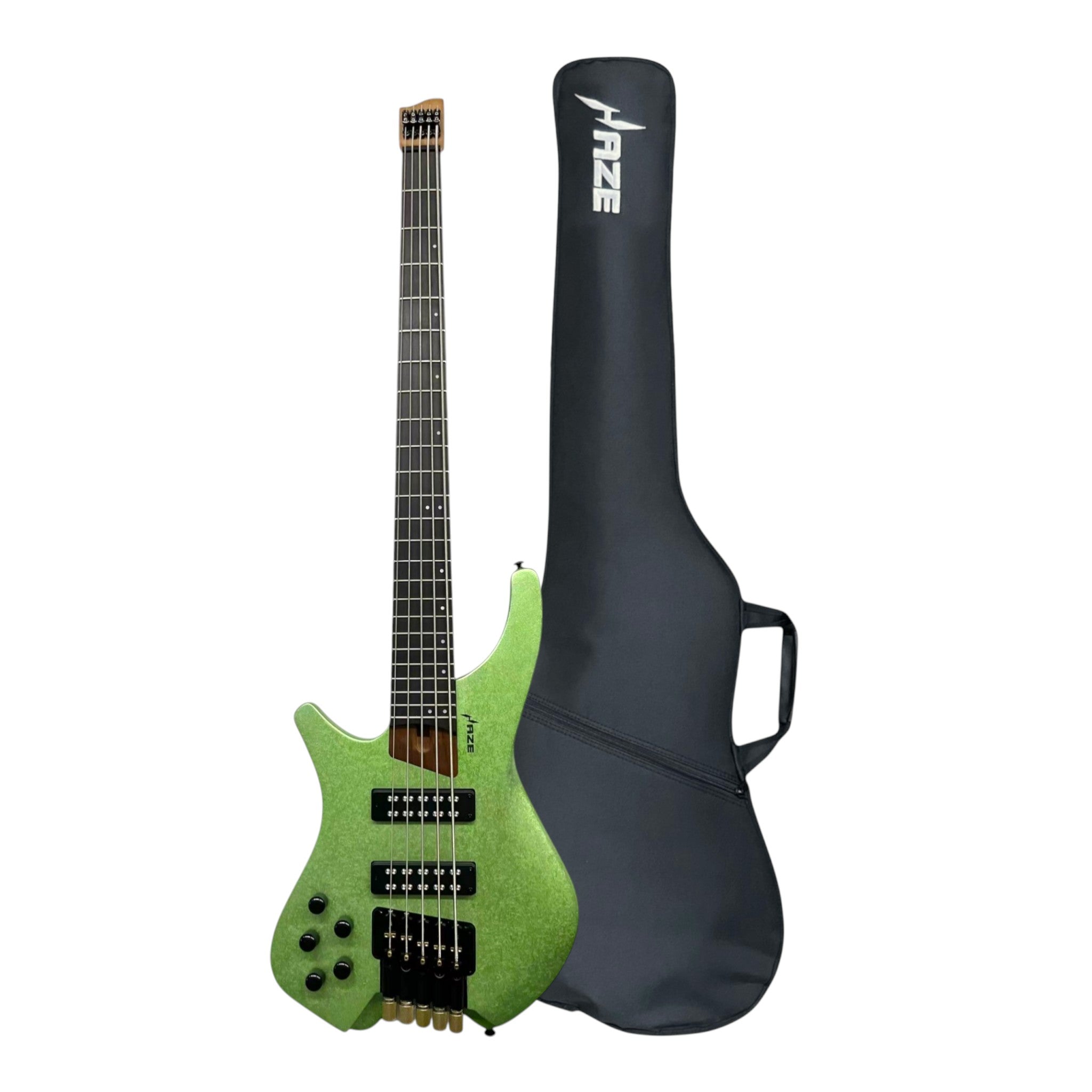 Haze HB5 “Emerald” Left-Handed Headless 5-String Electric Bass – Active BJ-80 Pickups – Snowflake Green – HB5SGLH