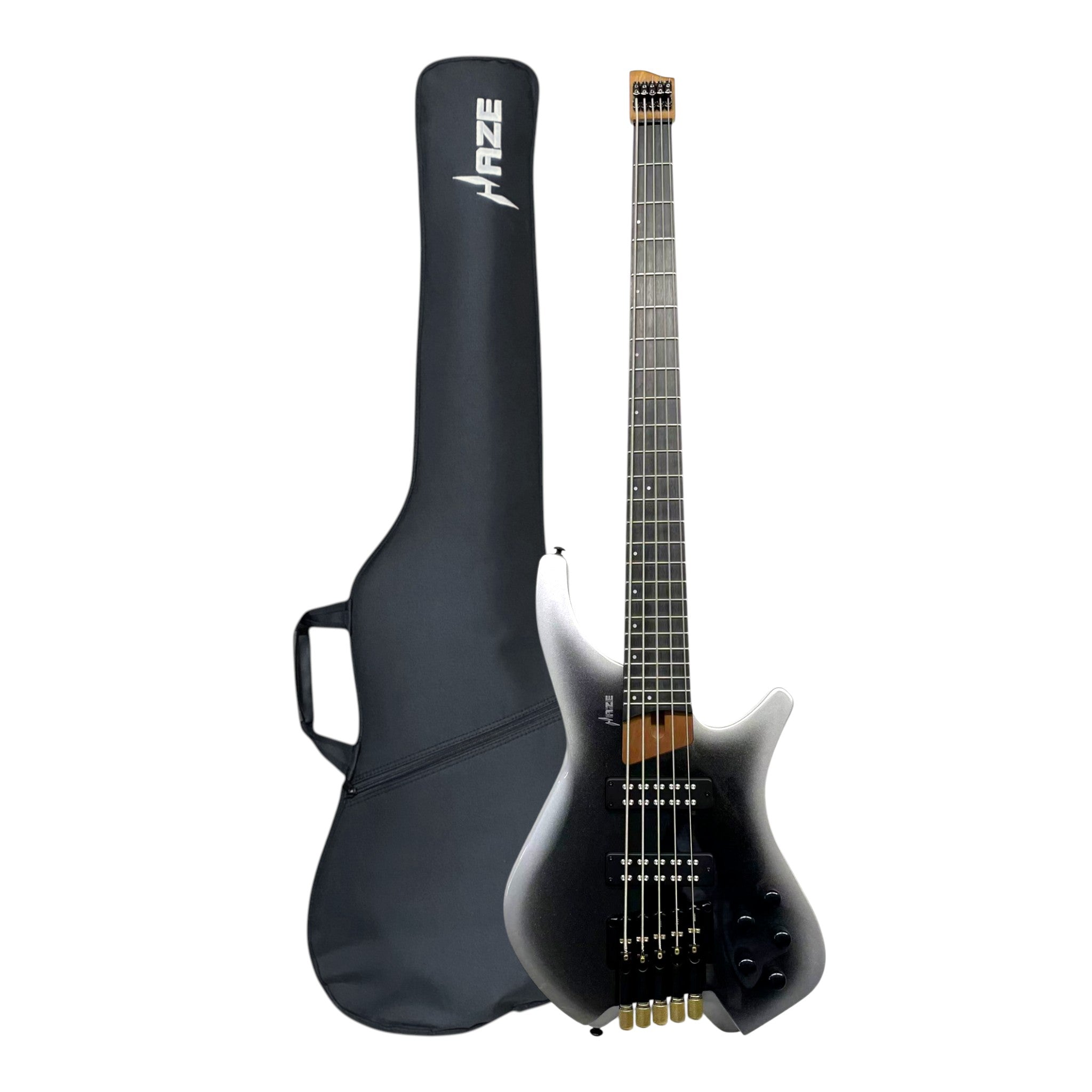 Haze HB5 “Silverstorm” Headless 5-String Electric Bass – Active BJ-80 Pickups – Metallic Silverburst – HB5SI
