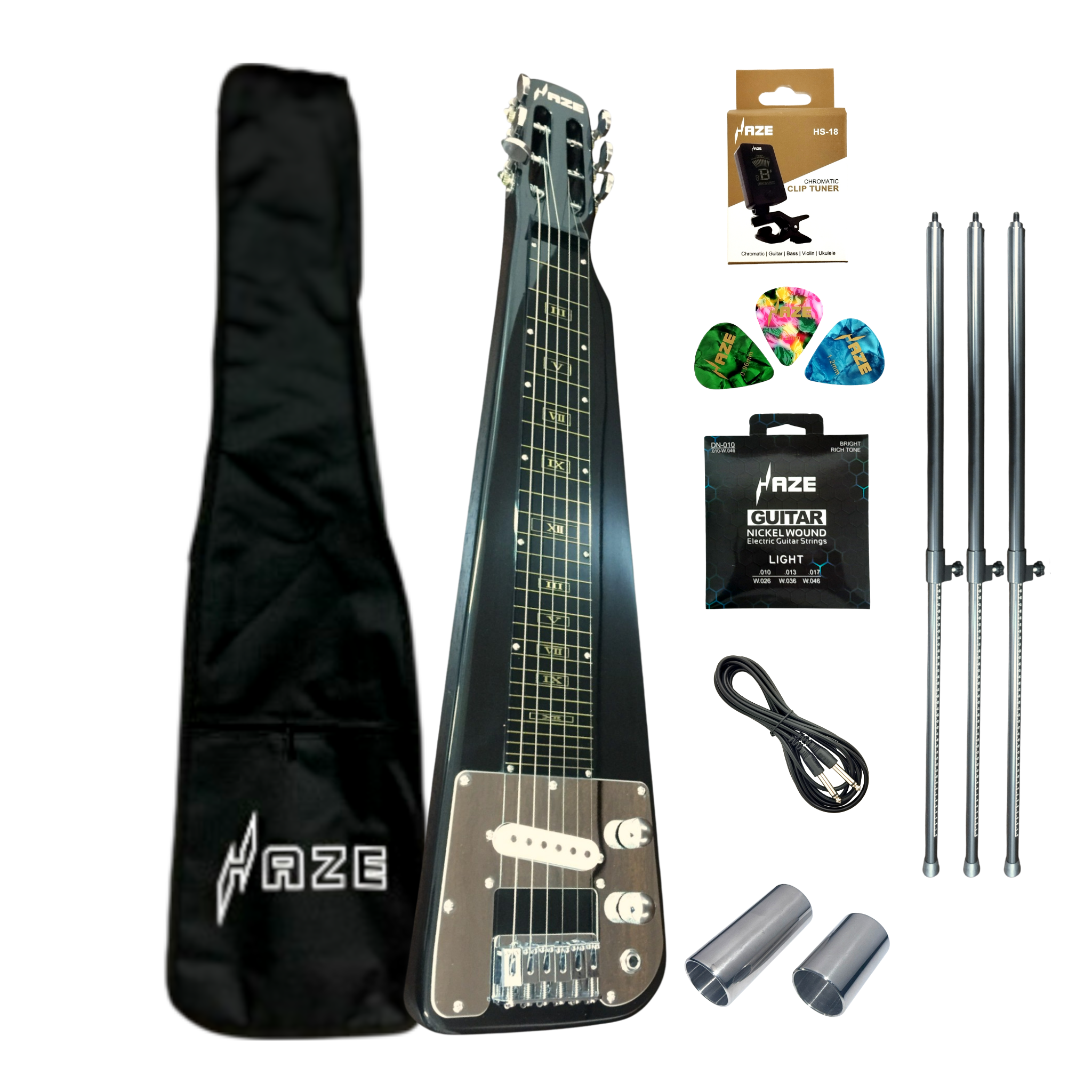Haze HSLT1930 Metallic Black Lap Steel Electric Guitar + 10W Amp. (Optional)