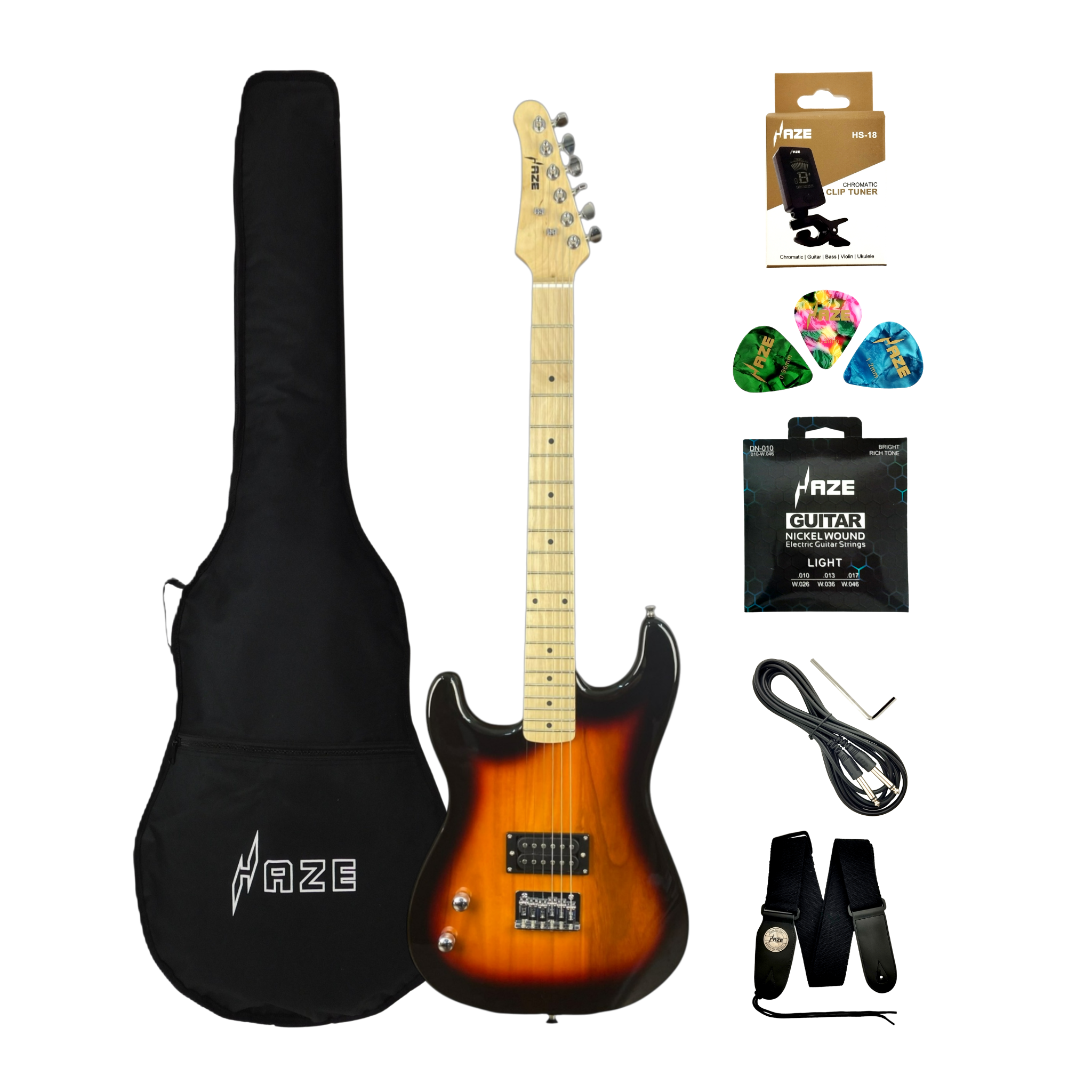 Haze HST01 "Inferno" Sunburst Left-Handed 3/4 Size Student Electric Guitar w/ Accessories & 10w Amp (Optional)