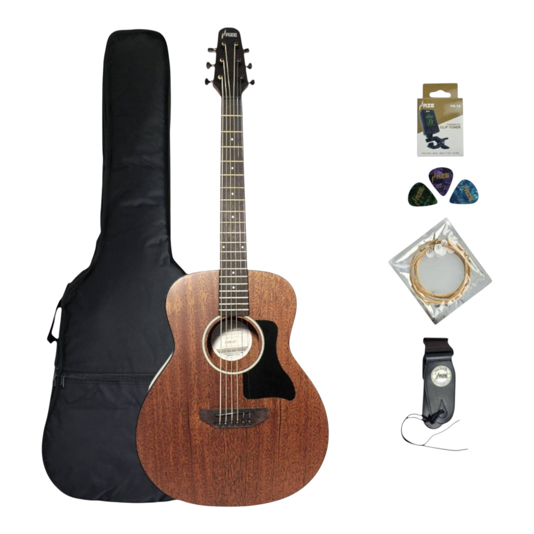 Haze HSTML 34"/36" Traveler Arched-Back Thin-V Neck Acoustic Guitar - Natural