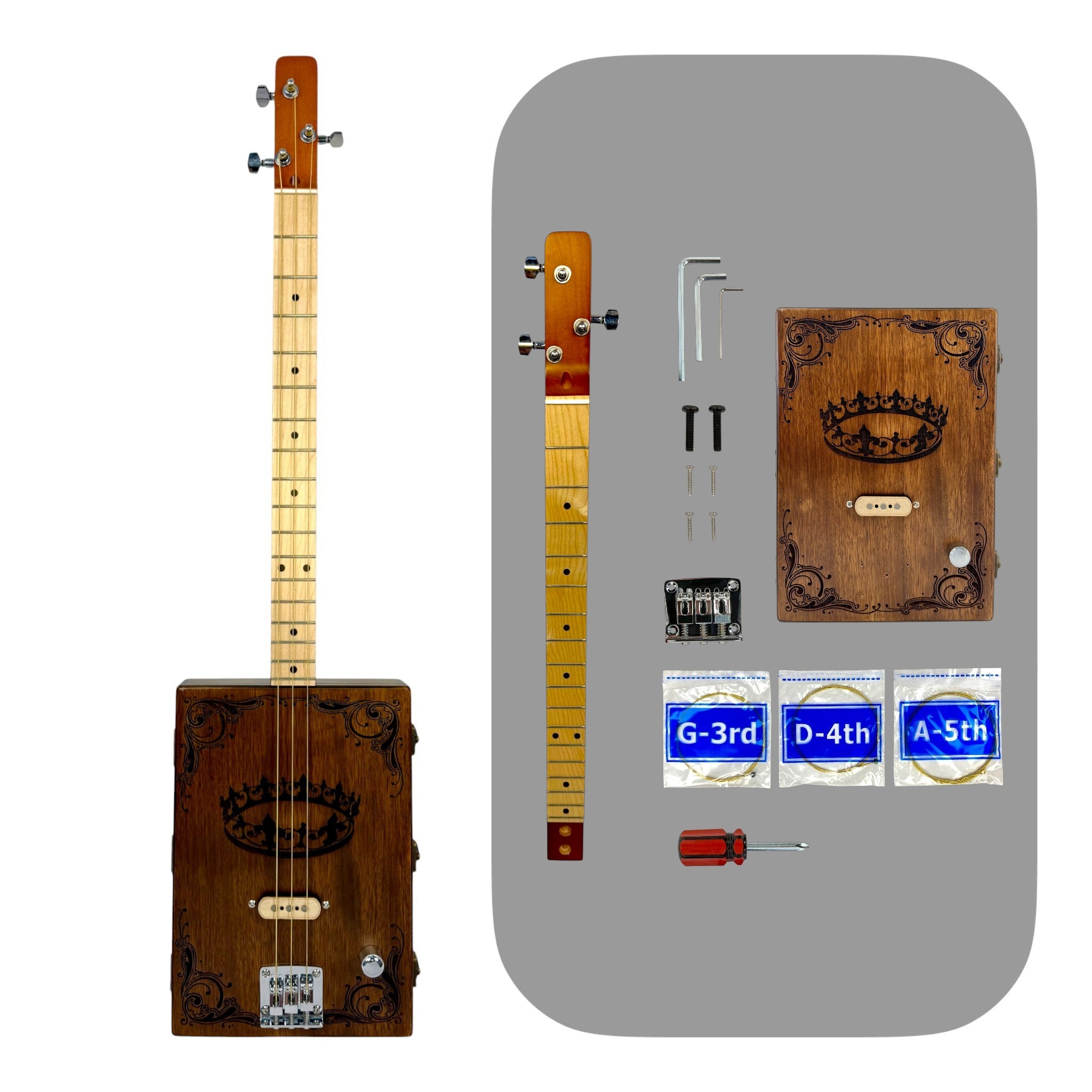 Haze HX58 "Royal" Mahogany Body 3-String Electric Cigar Box Guitar Complete DIY Kit - Passive Single Coil Pickup