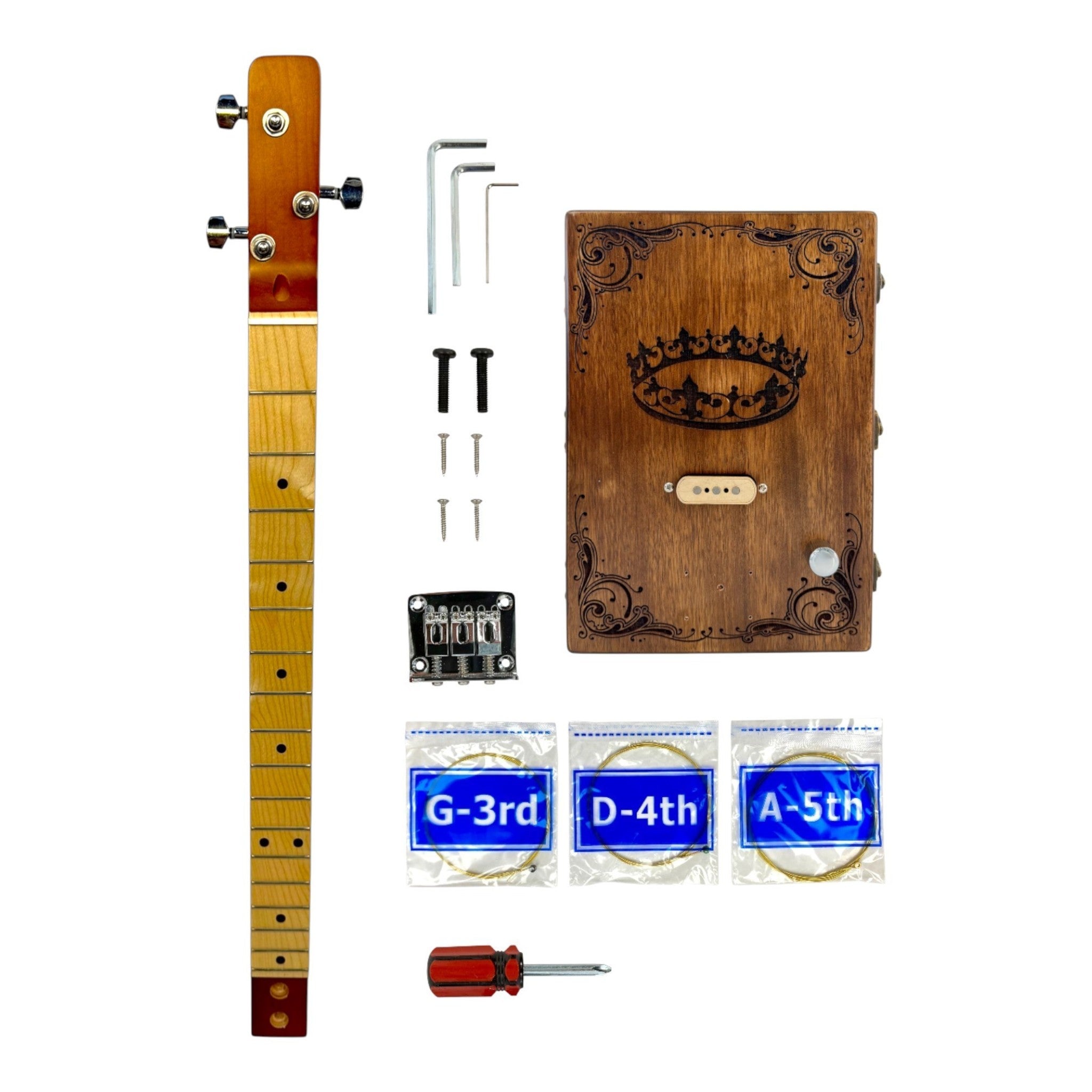 Haze HX58 "Royal" Mahogany Body 3-String Electric Cigar Box Guitar Complete DIY Kit - Passive Single Coil Pickup