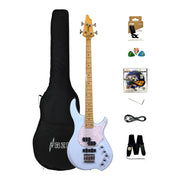 Haze Single-Coil Solid White Poplar Hybrid Electric Bass Guitar - Blue HYBRID4PJ