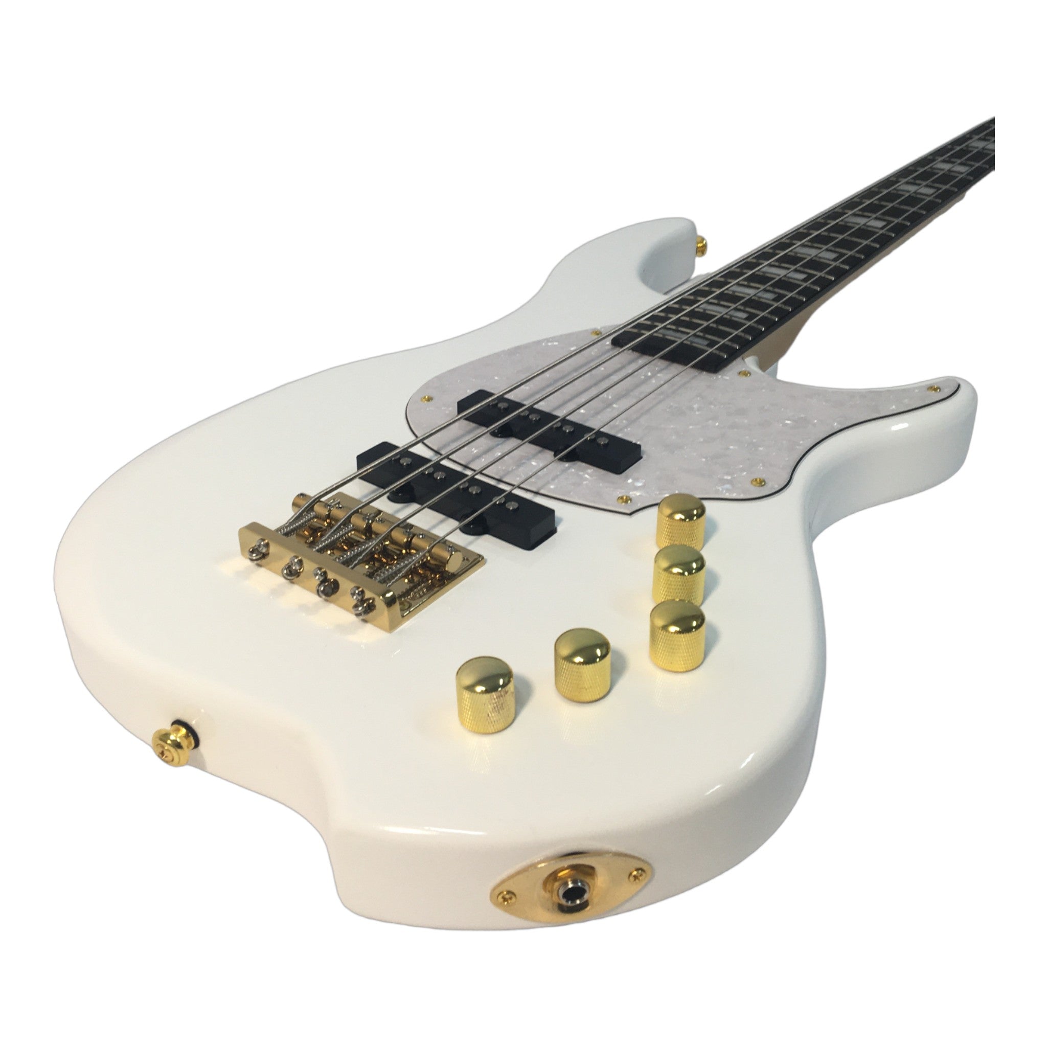 Haze Active Single-Coil Solid Mahogany Hybrid Electric Bass Guitar - White HYBRID4PWH