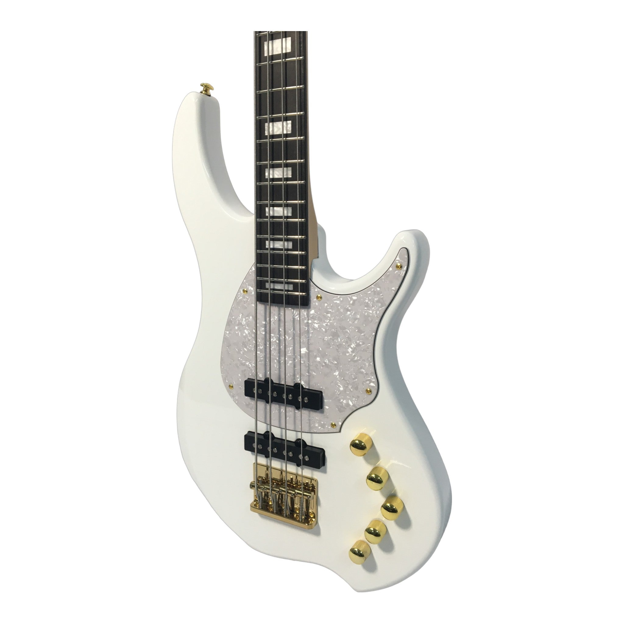 Haze Active Single-Coil Solid Mahogany Hybrid Electric Bass Guitar - White HYBRID4PWH