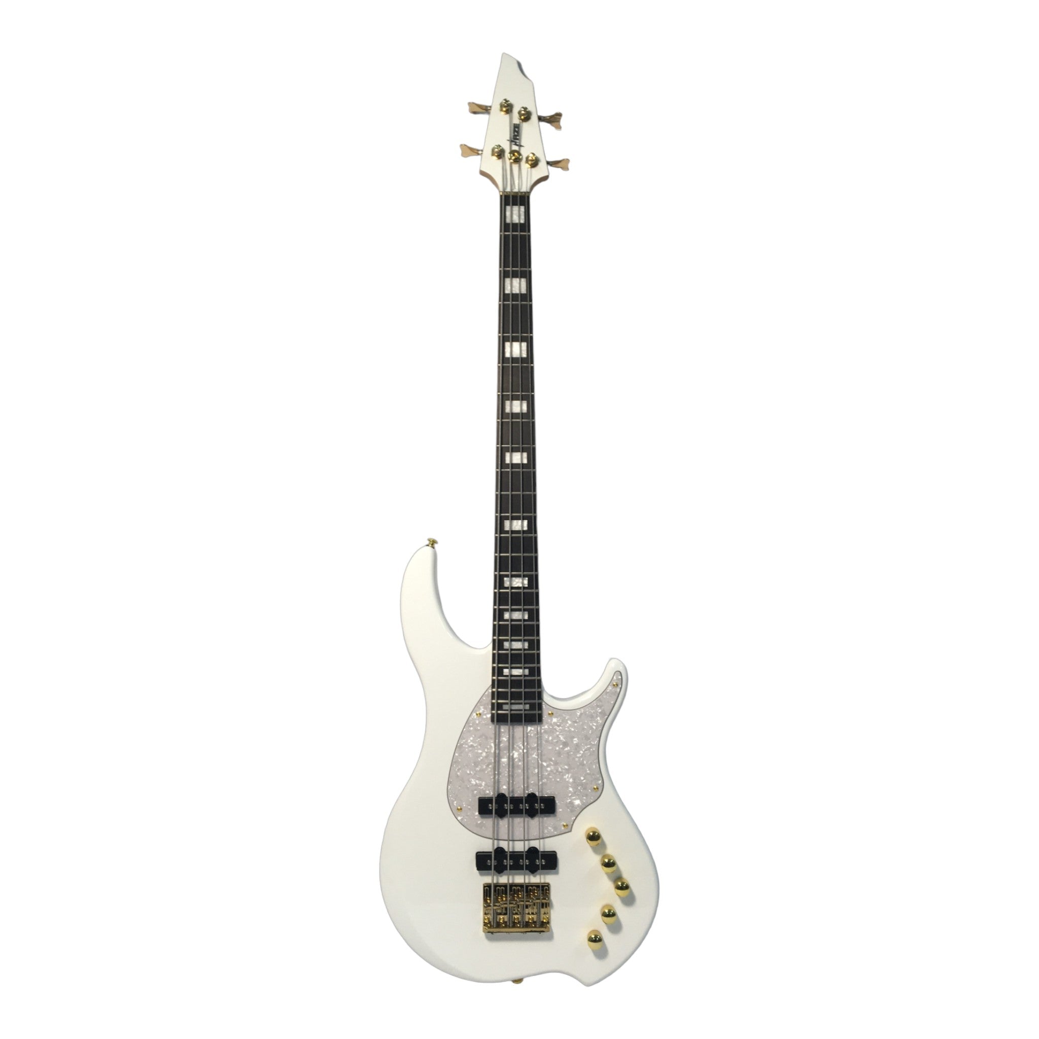 Haze Active Single-Coil Solid Mahogany Hybrid Electric Bass Guitar - White HYBRID4PWH