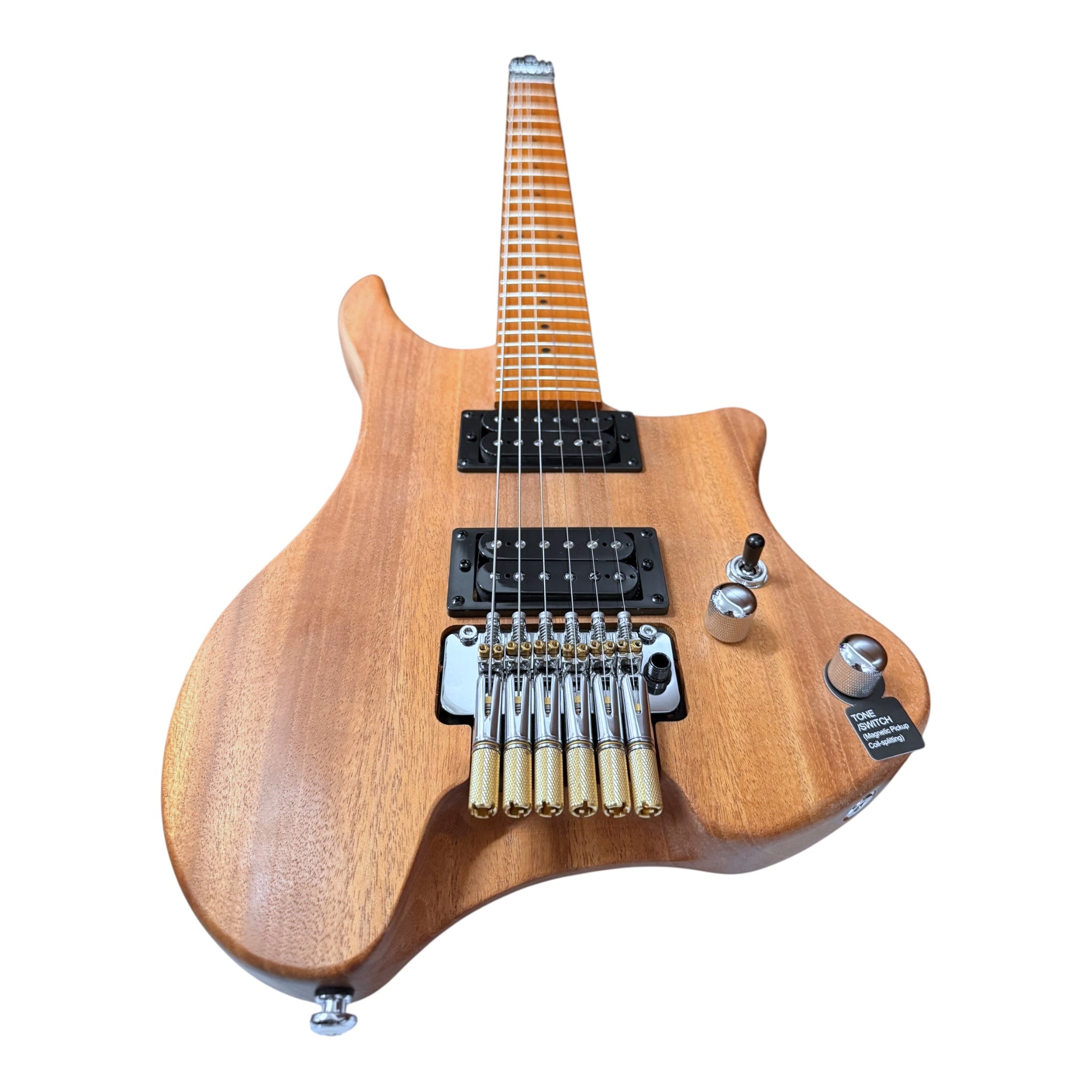 Haze HZHL1A Raw Woodgrain Headless Electric Guitar with Split Coil & Whammy