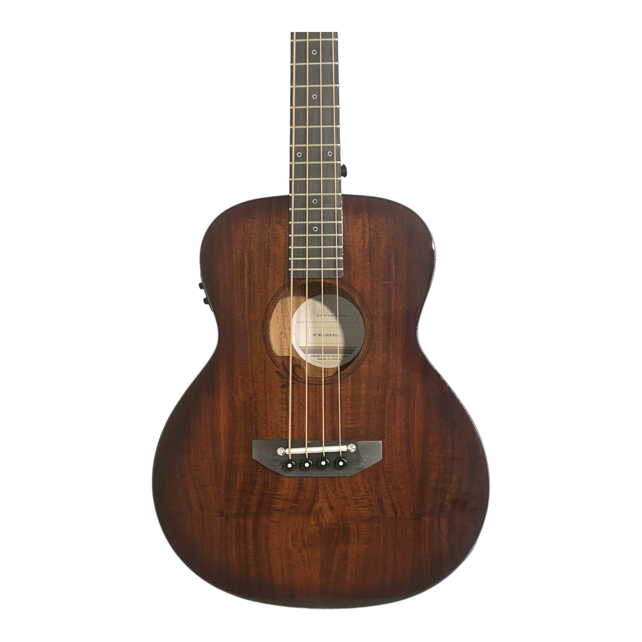 Haze 37" Solid Koa Top Height Adjustable Saddle Acoustic Bass Guitar - Natural HZMINISEBKOA