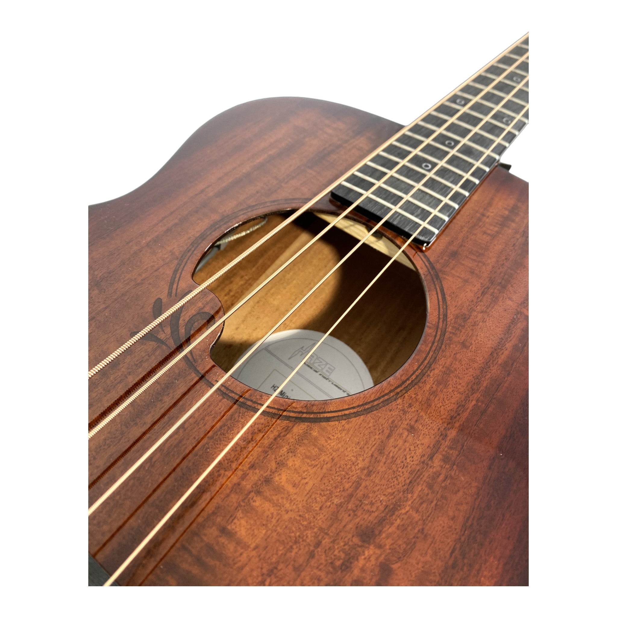 Haze 37" Solid Koa Top Height Adjustable Saddle Acoustic Bass Guitar - Natural HZMINISEBKOA