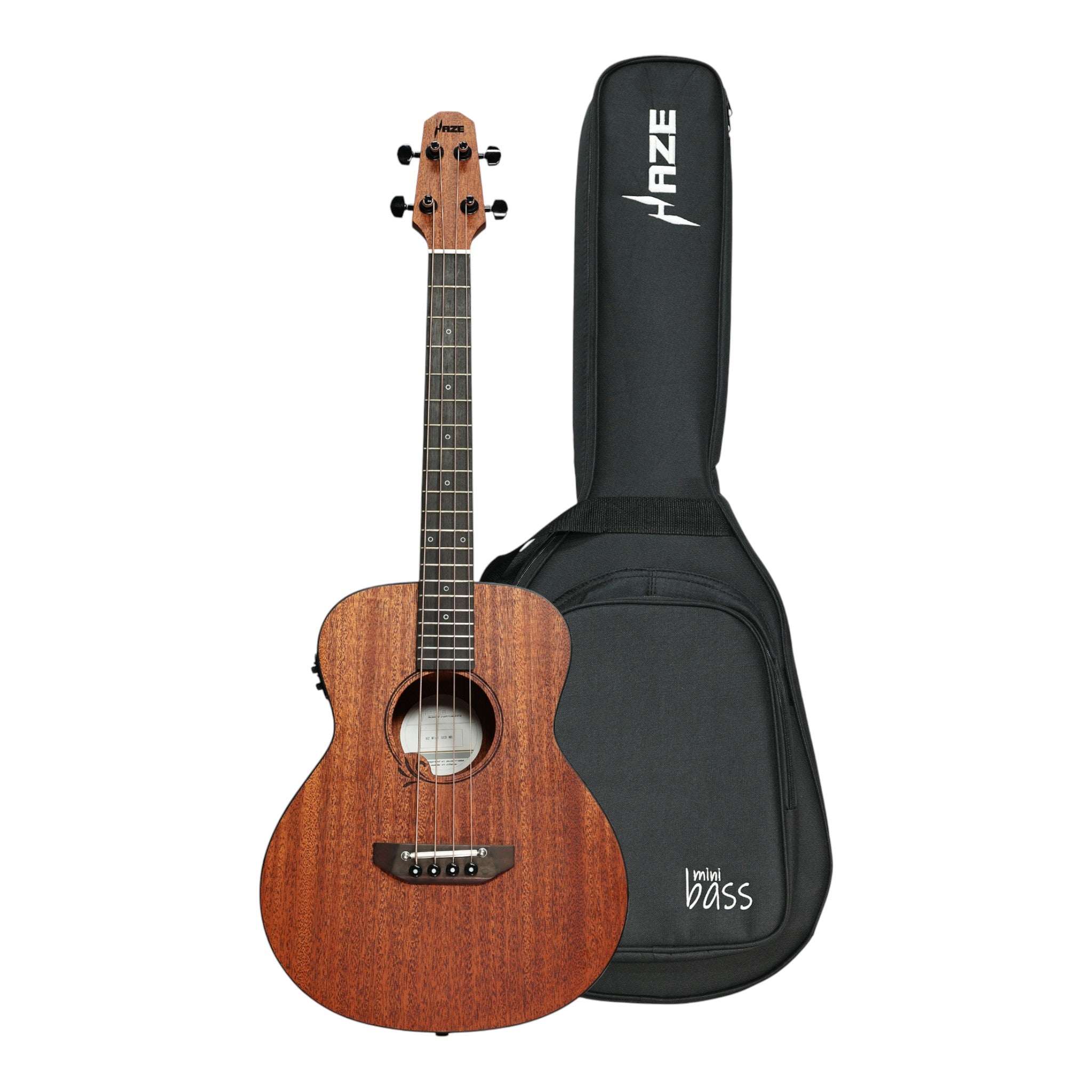 Haze 37" Solid Mahogany Top Height Adjustable Saddle Acoustic Bass Guitar - Natural HZMINISEBMH