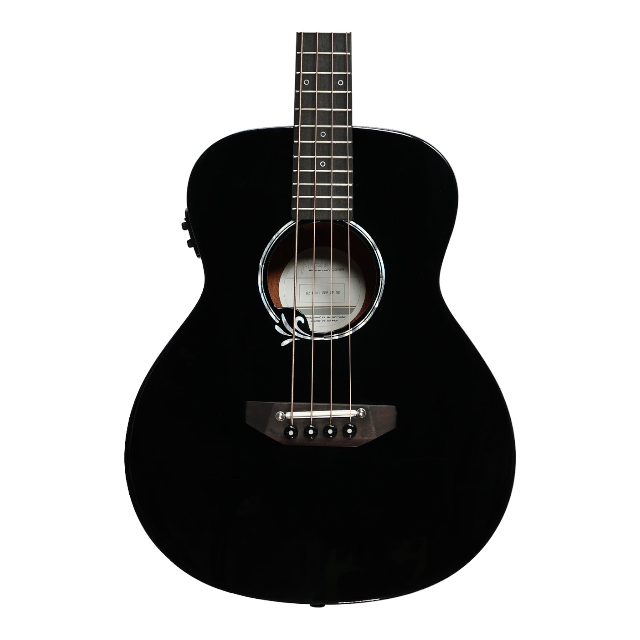 Haze 37" Solid Sitka Top Height Adjustable Saddle Acoustic Bass Guitar - Black HZMINISEBSPBK
