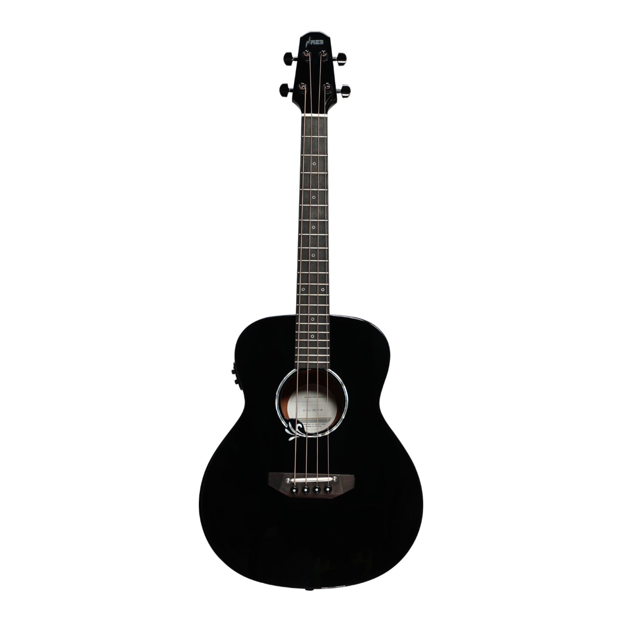 Haze 37" Solid Sitka Top Height Adjustable Saddle Acoustic Bass Guitar - Black HZMINISEBSPBK