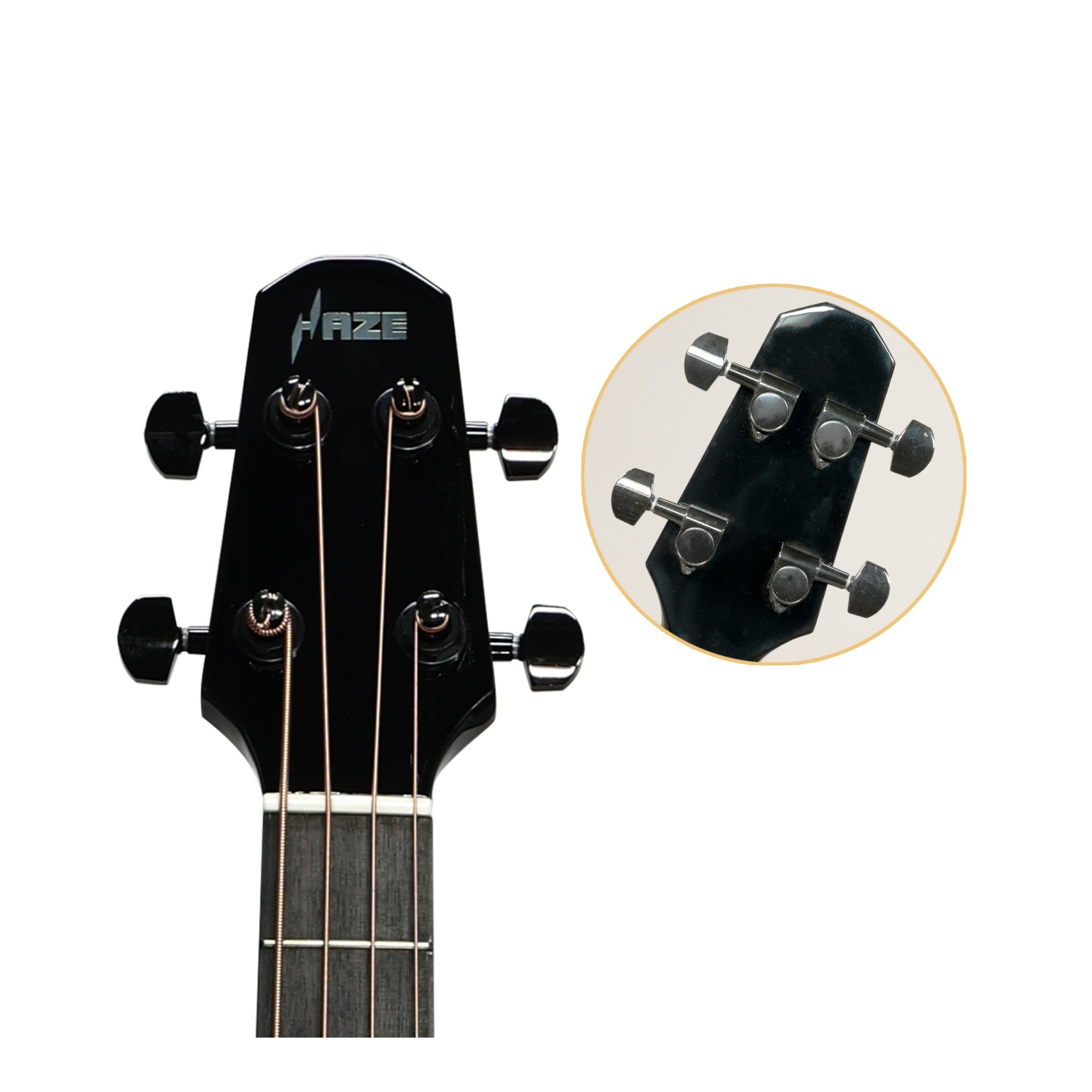 Haze 37" Solid Sitka Top Height Adjustable Saddle Acoustic Bass Guitar - Black HZMINISEBSPBK