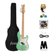 Haze Basswood Seafoam Green Electric Bass Guitar - Surf Green PB172GN  with Accessories and Haze CUBEBABY Portable Multifunctional Bass (Optional)
