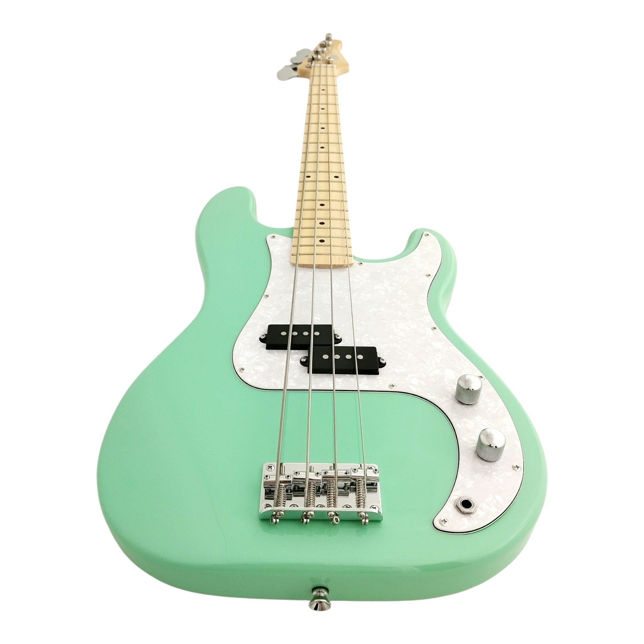 Haze Basswood Seafoam Green Electric Bass Guitar - Surf Green PB172GN  with Accessories and Haze CUBEBABY Portable Multifunctional Bass (Optional)