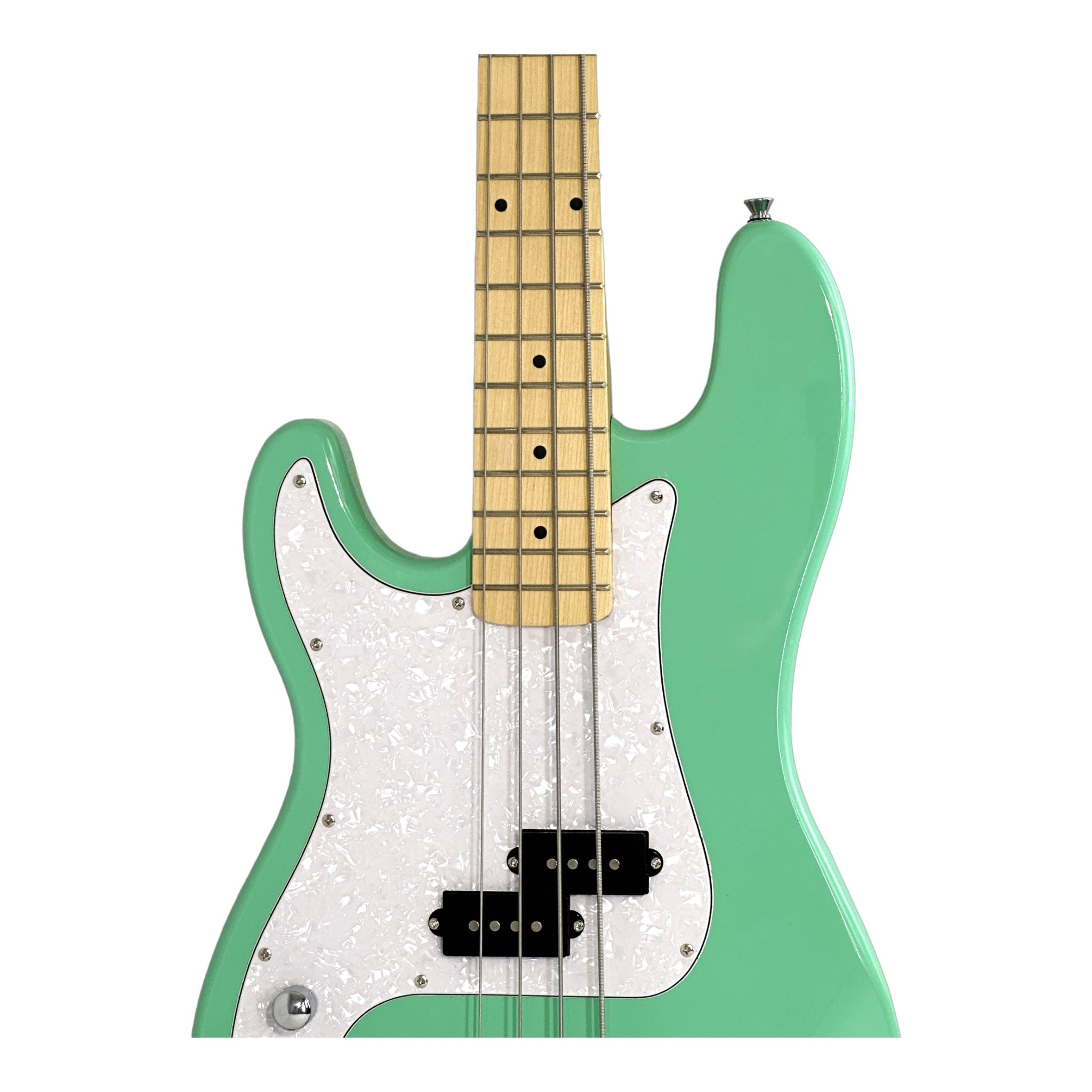 Haze Left Handed Basswood Seafoam Green Electric Bass Guitar - Surf Green PB172SGNLH with Accessories and Haze CUBEBABY Portable Multifunctional Bass (Optional)