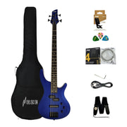 Haze SBG385JB Electric Bass Guitar, 4-String, Navy Metallic Blue with Accessories and Haze CUBEBABY Multi Effects Pedals(Optional)