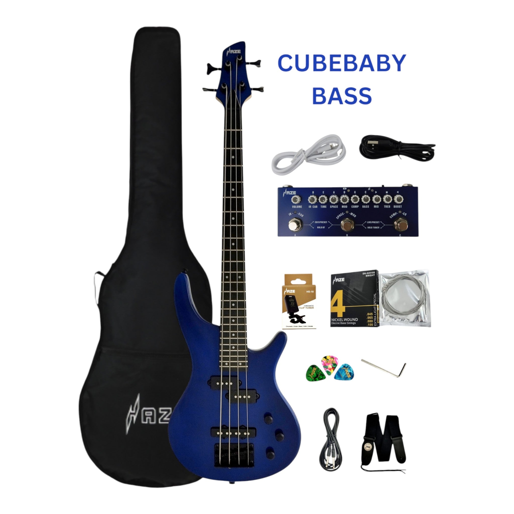 1/2 Size HAZE Electric Bass Guitar, Navy Metallic Blue 24 Frets, SBG385JB34