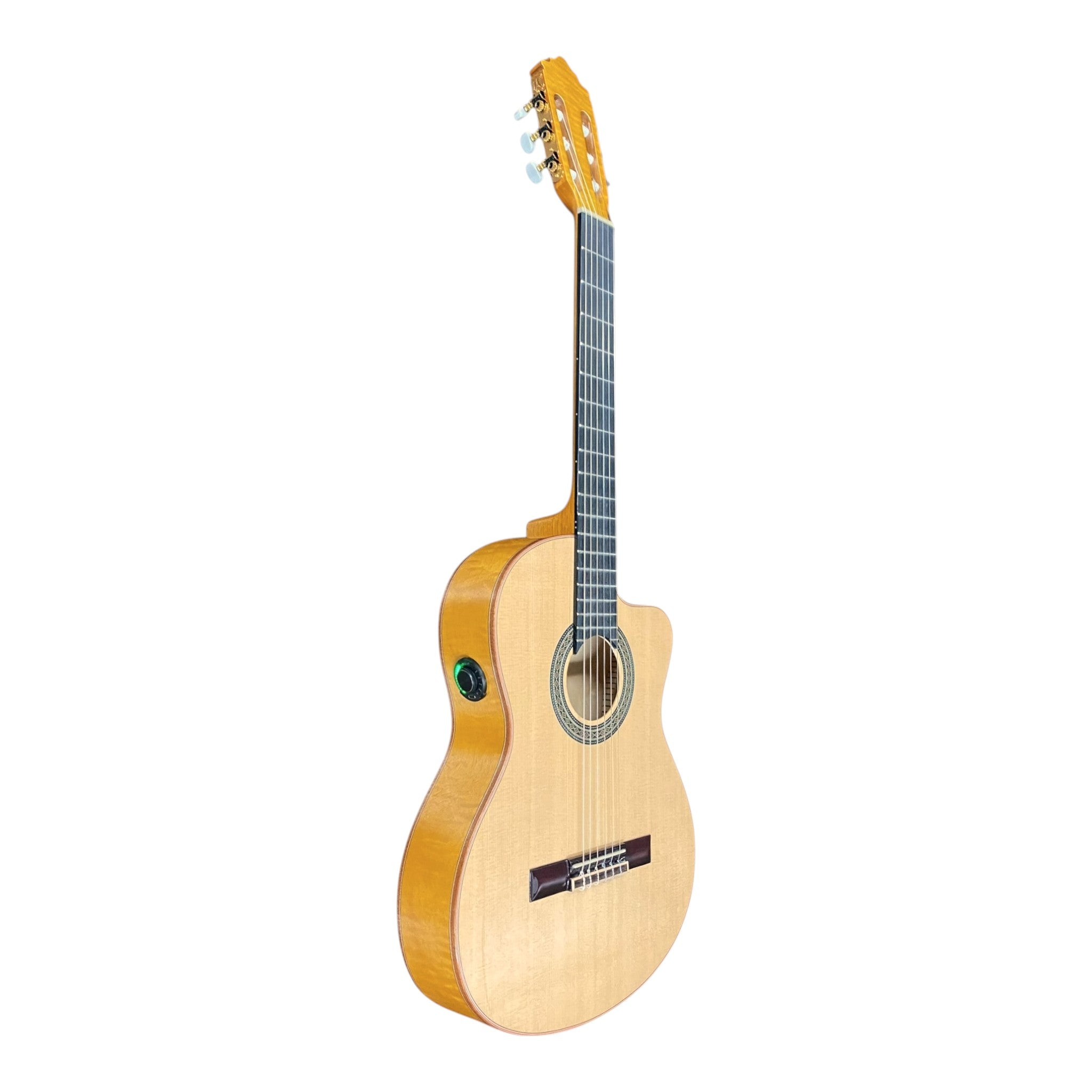 Haze Solid Spruce Top Flamed Maple Bowled Back Cutaway Classical Guitar w/ Double OS1 Vibration Pickups - SCG953BCEQN